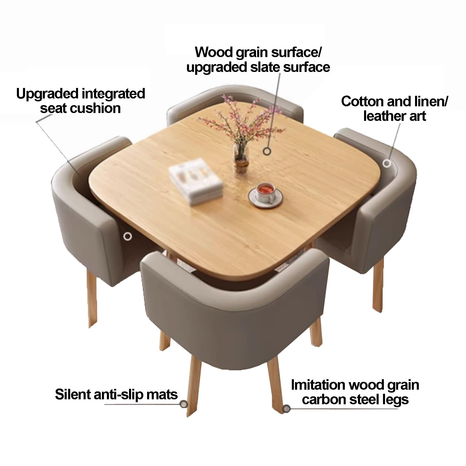 Modern Square Table and Chair Set for 4 - Kitchen, Dining, Reception Desk & Chair Combo - Ideal for Living Room, Office, Restaurant, Cafe, Coffee Shop - Stylish & Functional Design for Home and Commercial Spaces