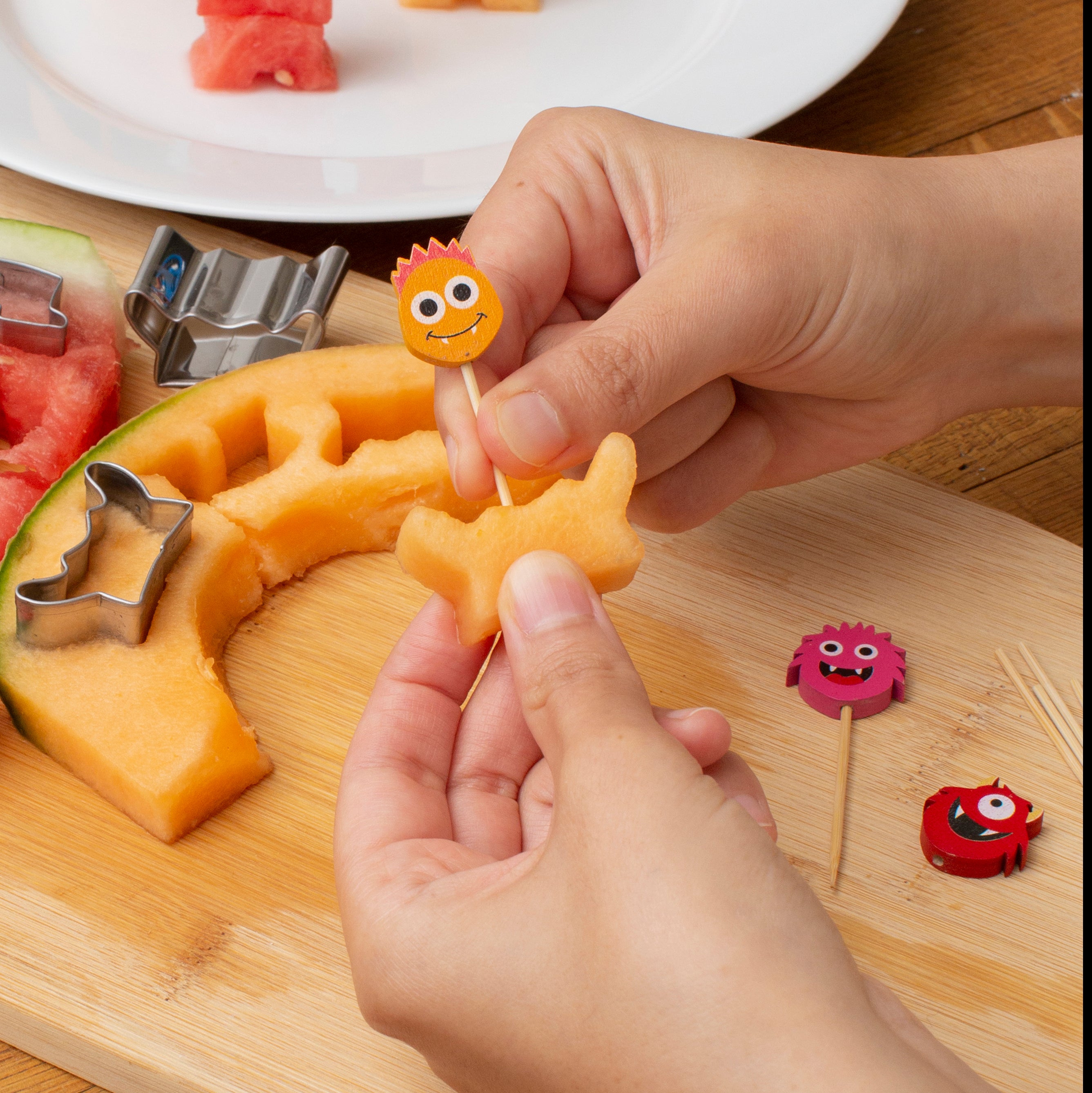 Monster Fruit Picks - Fun Halloween Party Food Picks for Kids, Cupcake Toppers, Fruit Skewers, and Dessert Decorations