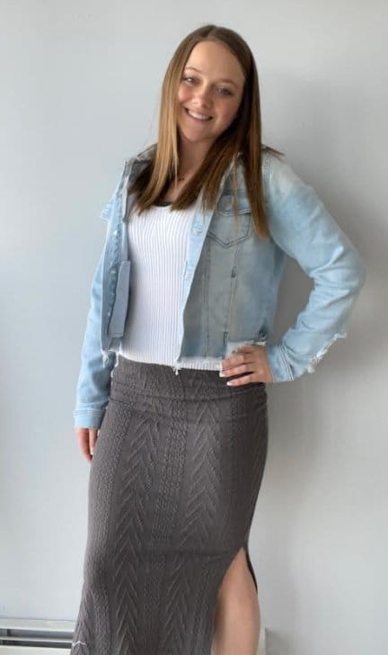 Stylish Charcoal Cable Knit Pencil Skirt for Women - Perfect for Office Wear, Date Nights & Fall Fashion Outfits