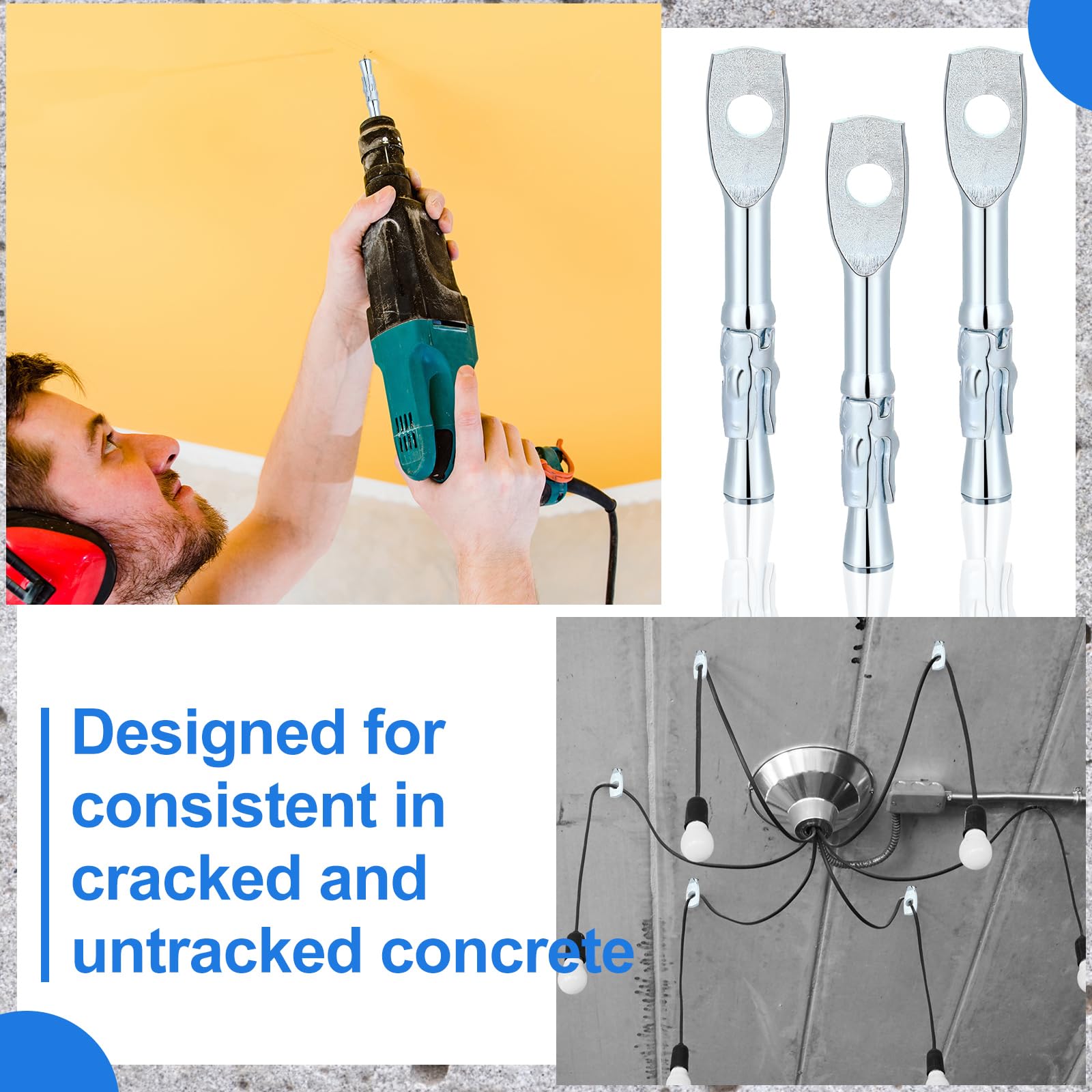 Pasimy 50 Pcs 1/4 x 2 Inch Galvanized Carbon Steel Eye Bolt Wedge Concrete Anchors - Heavy Duty Ceiling Hangers for Swing Chairs, Hammocks, Acoustic Ceiling Fixtures & Home Decor (Ideal for Indoor/Outdoor Use)