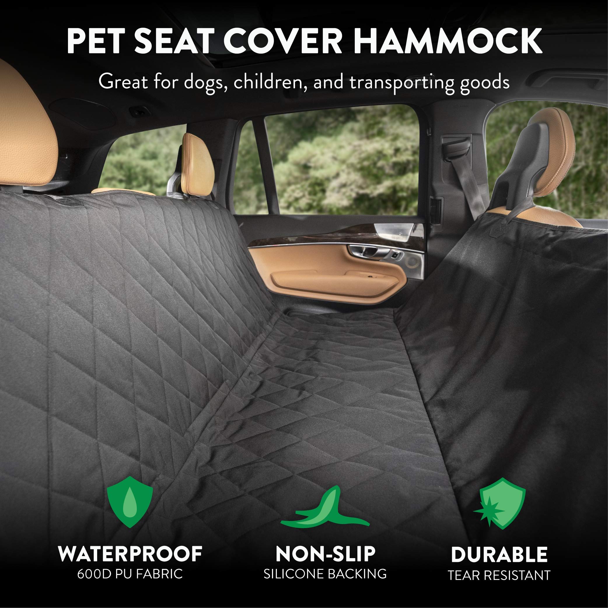 Premium Rear Car Seat Protector with Hammock - Washable & Waterproof Dog Seat Cover for Cars, Trucks & SUVs | Non-Slip, Tear-Resistant Pet Car Accessory | X-Large Black | Perfect for Travel, Road Trips & Daily Commutes with Pets