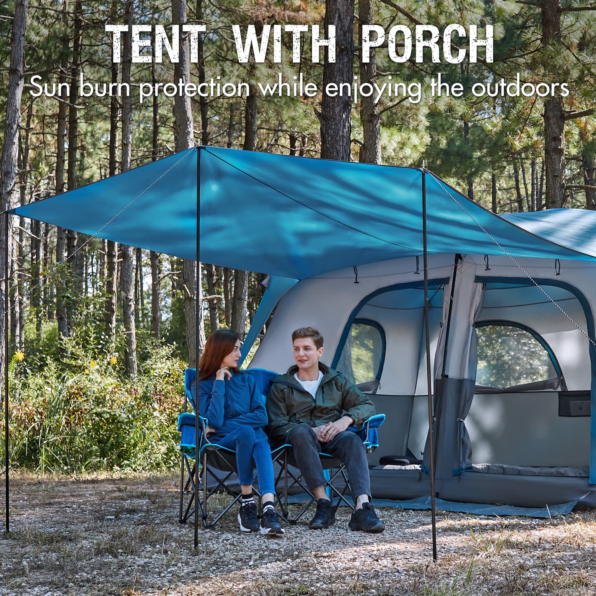 PORTAL 6 | 8 | 10 Person Family Camping Tent with Porch - Spacious Waterproof Large Tent with High Ceiling & Ventilation for Outdoor Adventures, Backyard Camping, and Family Gatherings