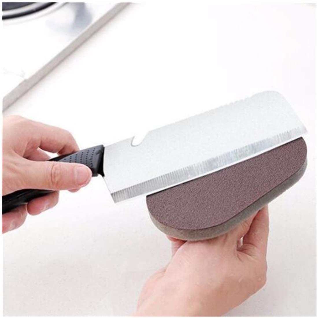 1 Pcs Emery Sponge Brush Eraser Cleaner - Rust Cleaning Tool for Kitchen, Sink, Pots & Bowls - Non-Scratch Scrubber with Comfortable Handle Grip (Brown) - Perfect for Stain Removal, Dishwashing & Household Cleaning