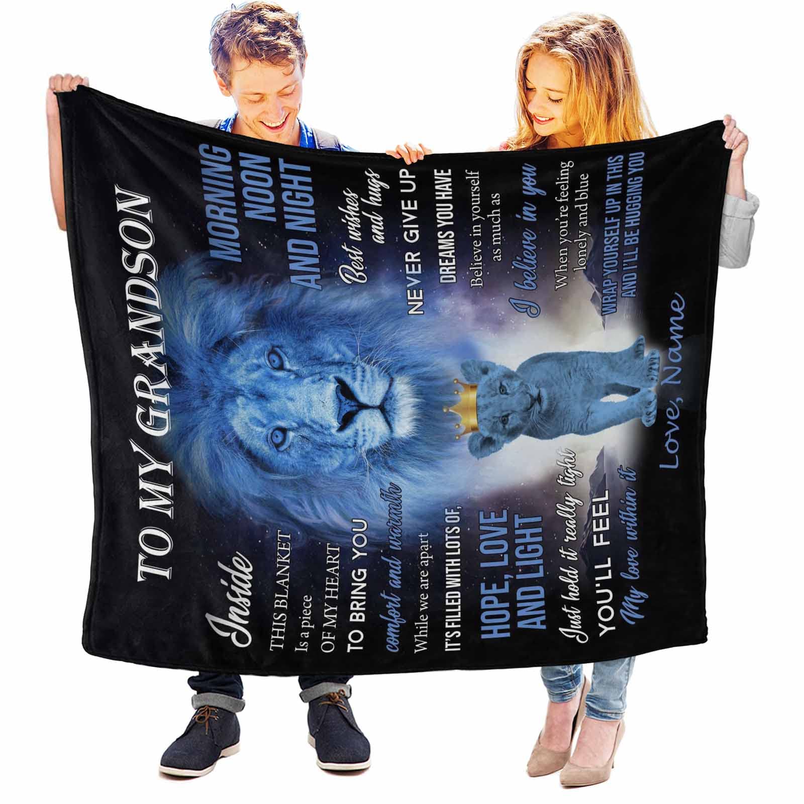 Personalized Blanket for Grandson from Grandma & Grandpa - 'Believe in Yourself' Inspirational Throw Gift | Cozy & Heartwarming Keepsake for Birthdays, Holidays & Special Moments