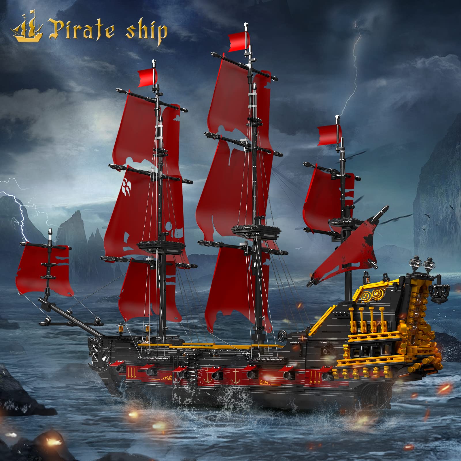 Mould King 13109 Queen Anne's Revenge Pirate Ship Building Blocks Set - 3139 Piece Large MOC Model Kit for Kids & Teens | Perfect for Creative Play, STEM Learning & Collectible Display