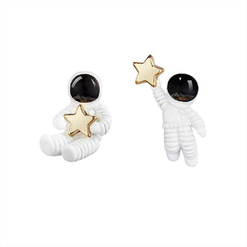 Stylish Cartoon Astronaut Stud Earrings - Minimalist Korean Asymmetric Spaceman Star Jewelry for Women & Girls | Hypoallergenic Fashion Earrings for Daily Wear, Gift Giving & Space-Themed Outfits