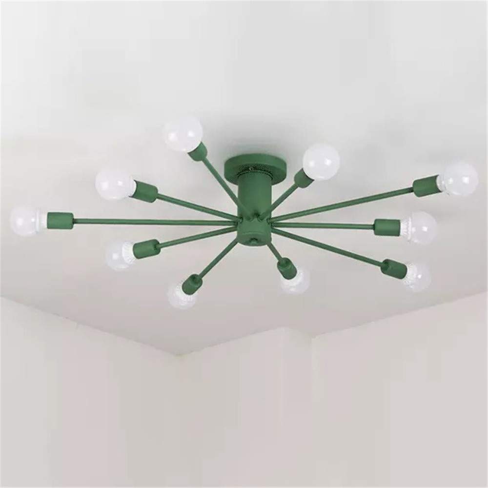 RUNNUP Modern Nordic Sputnik Ceiling Light Fixture - 10-Light Semi-Flush Mount Chandelier in Green, Colorful Metal Suspension Lighting for Kitchen, Living Room & Dining Room | Perfect for Contemporary Home Decor & Mid-Century Interior Design