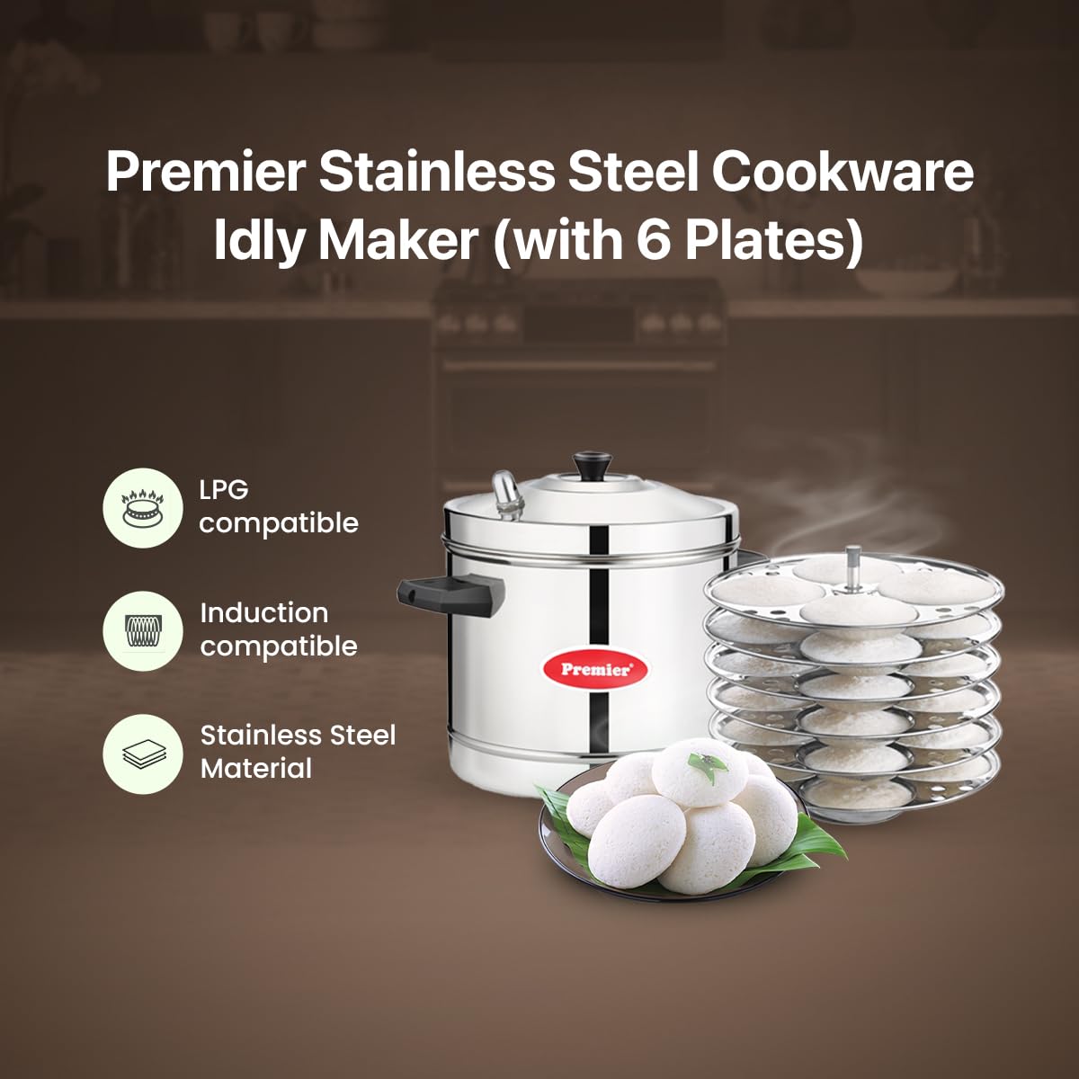 Premium Stainless Steel 6 Plate (24pc) Idli Maker - Silver | Authentic South Indian Steamer for Idli, Dhokla & Dumplings | Perfect for Home Cooking & Commercial Kitchens