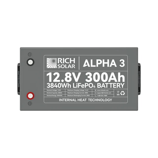 Rich Solar Alpha 3 12V 300Ah LiFePO4 Deep Cycle Battery - Perfect for Solar Power Systems, RVs, Boats & Off-Grid Applications