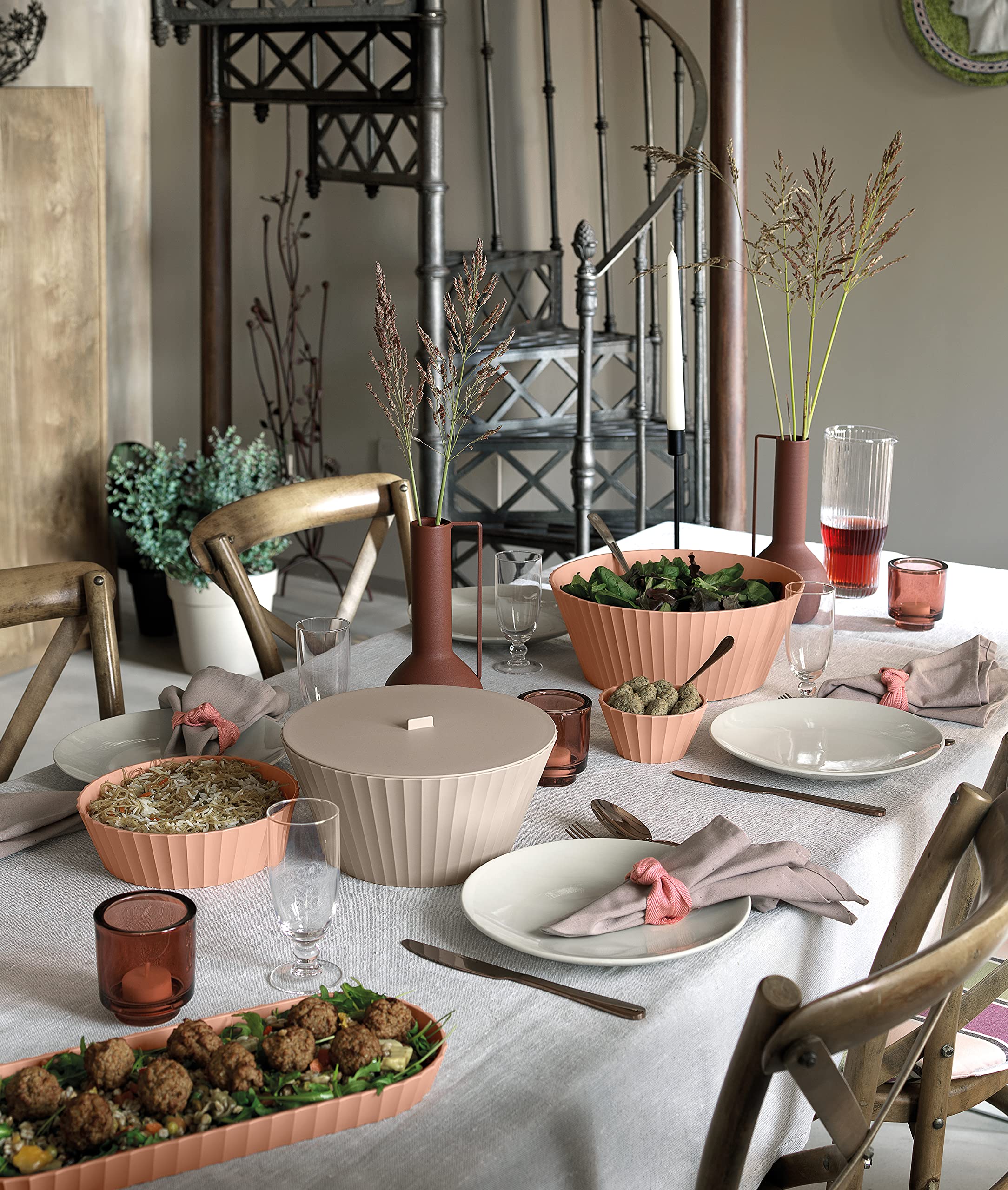 Hera Ceramic Bowl Large - Pink Sand Color, Elegant Dining & Serving Bowl for Salads, Pasta, Soup | Perfect for Home, Restaurant & Party Use
