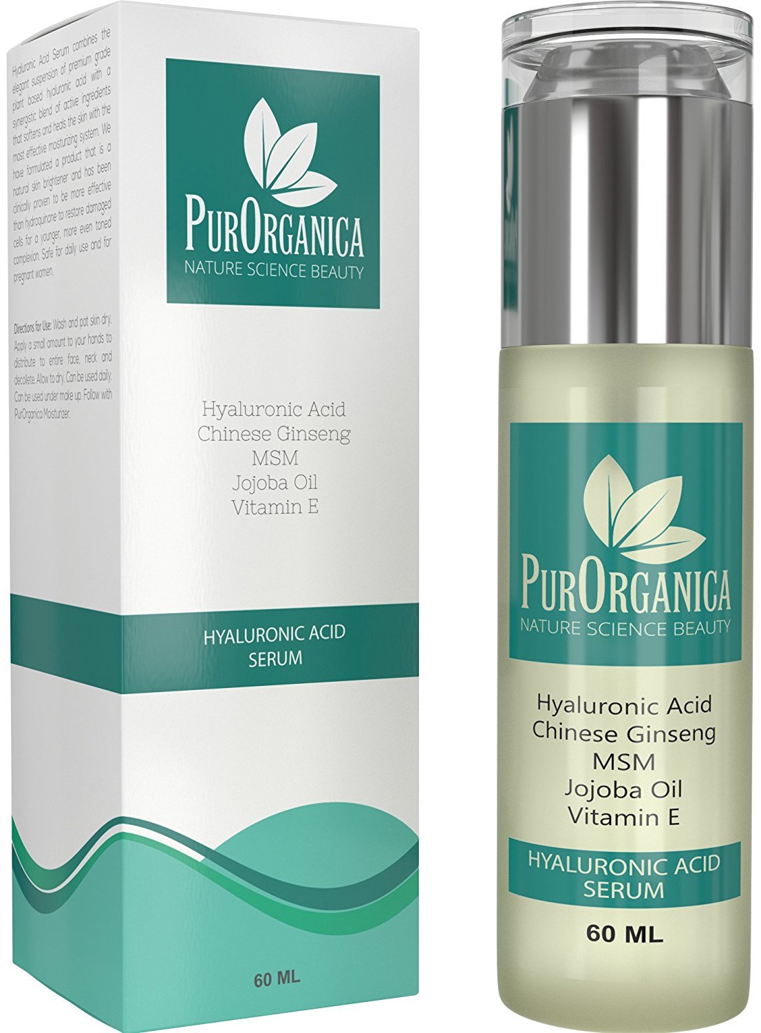PurOrganica Hyaluronic Acid Face Serum - 60ml Anti-Aging & Anti-Wrinkle Serum for Plumping, Hydrating & Brightening Skin - Organic Formula Reduces Fine Lines & Wrinkles - Money Back Guarantee - Perfect for Daily Skincare Routine & Nighttime Rejuvenation
