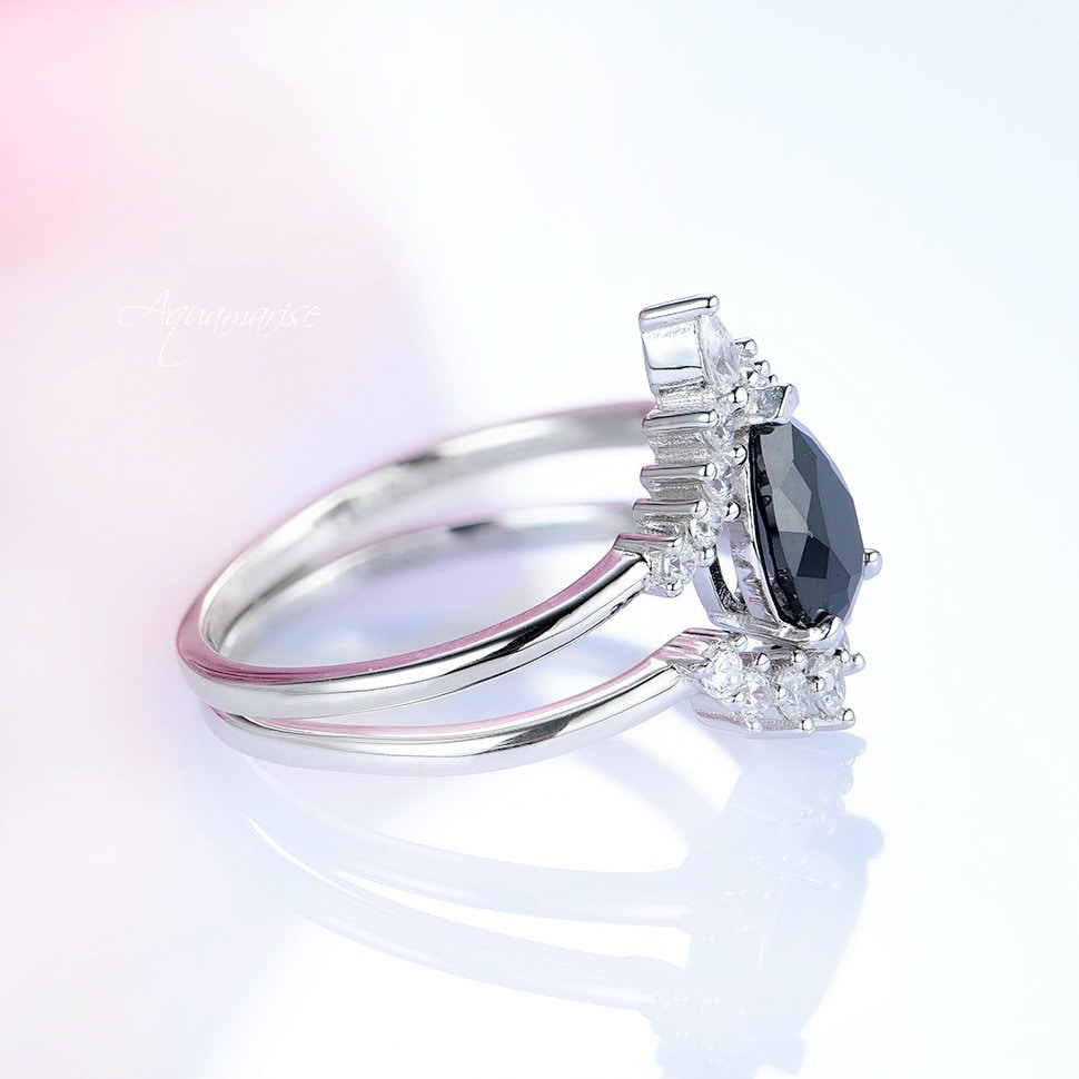 Black Diamond Ring Set for Women - 925 Sterling Silver Wedding & Engagement Jewelry - Perfect for Anniversaries, Proposals & Special Occasions