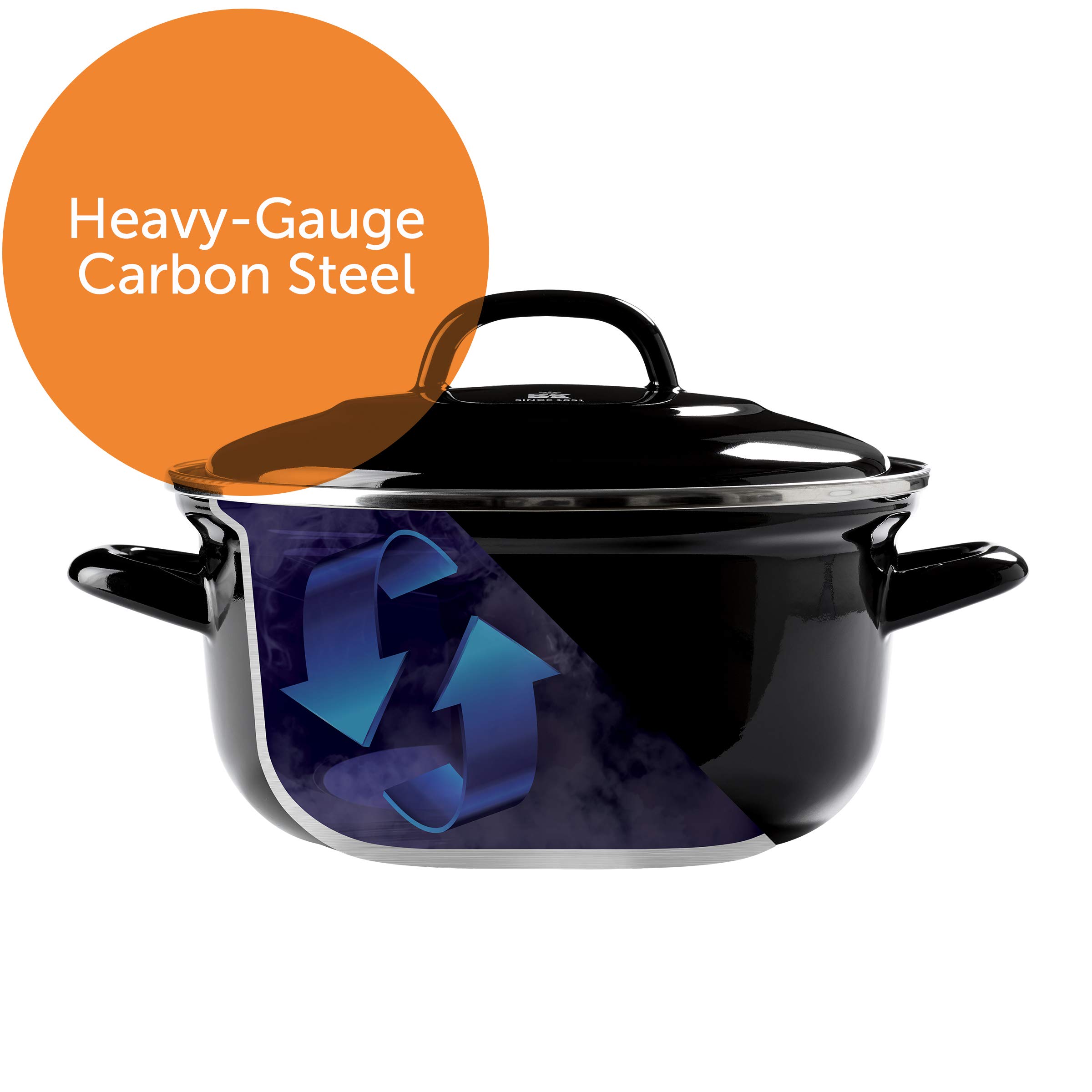 Indigo Aluminum Heavy-Gauge Carbon Steel 5.5QT Dutch Oven with Nonstick Glaze - Induction Compatible, Dishwasher Safe, Black - Perfect for Braising, Stewing & Slow Cooking