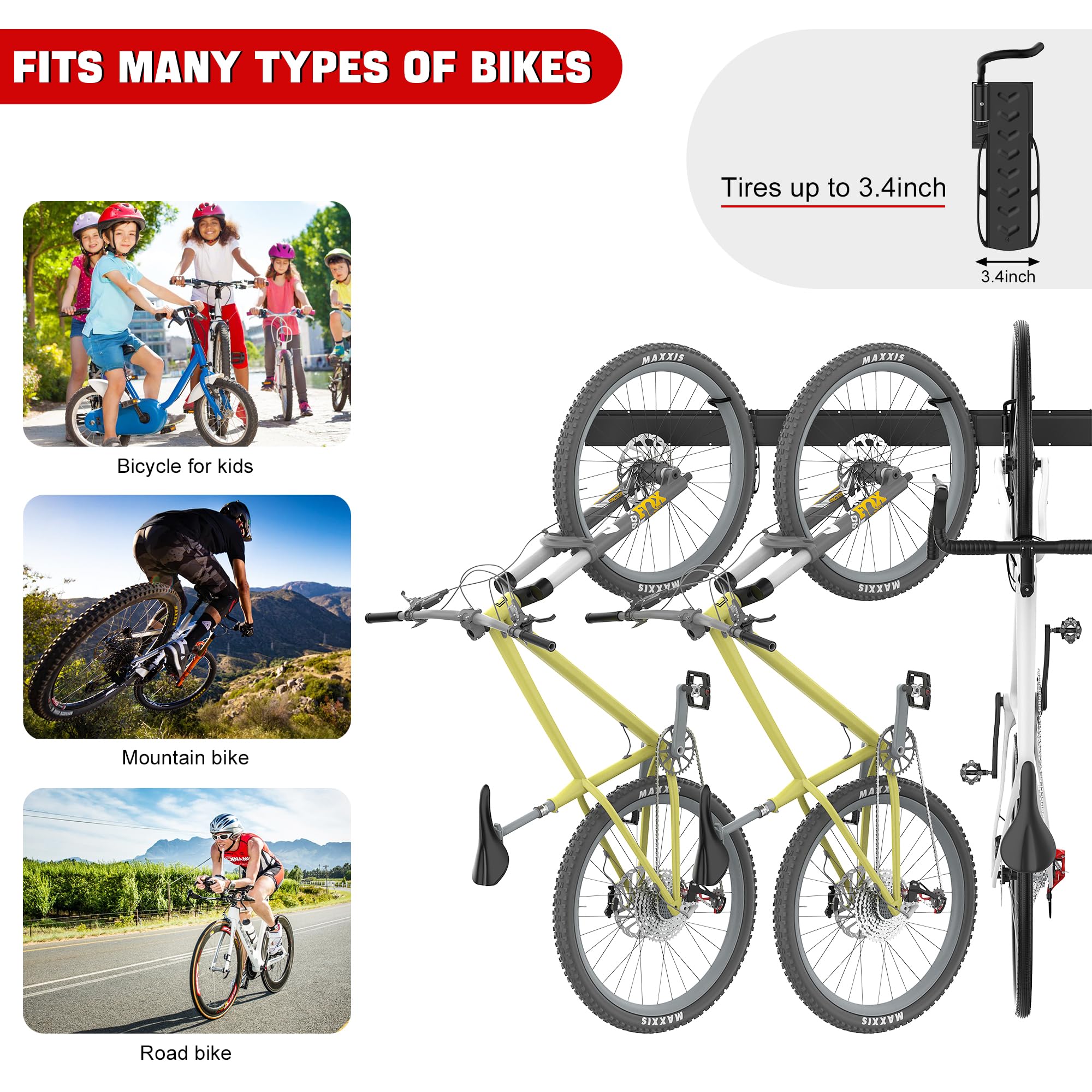 Ultrawall Adjustable Swivel Bike Storage Rack - Wall Mounted Vertical Bicycle Hanger for Garage & Indoor Use - Space Saving Bike Holder for Home, Apartment, and Small Spaces