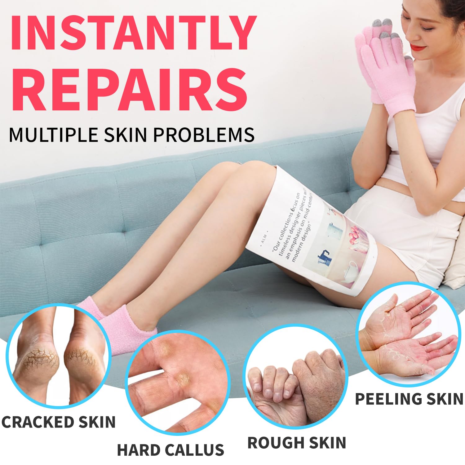 4PCS Moisturizing Gloves & Socks for Dry Cracked Skin - Spa Therapy for Hands & Feet Care at Home