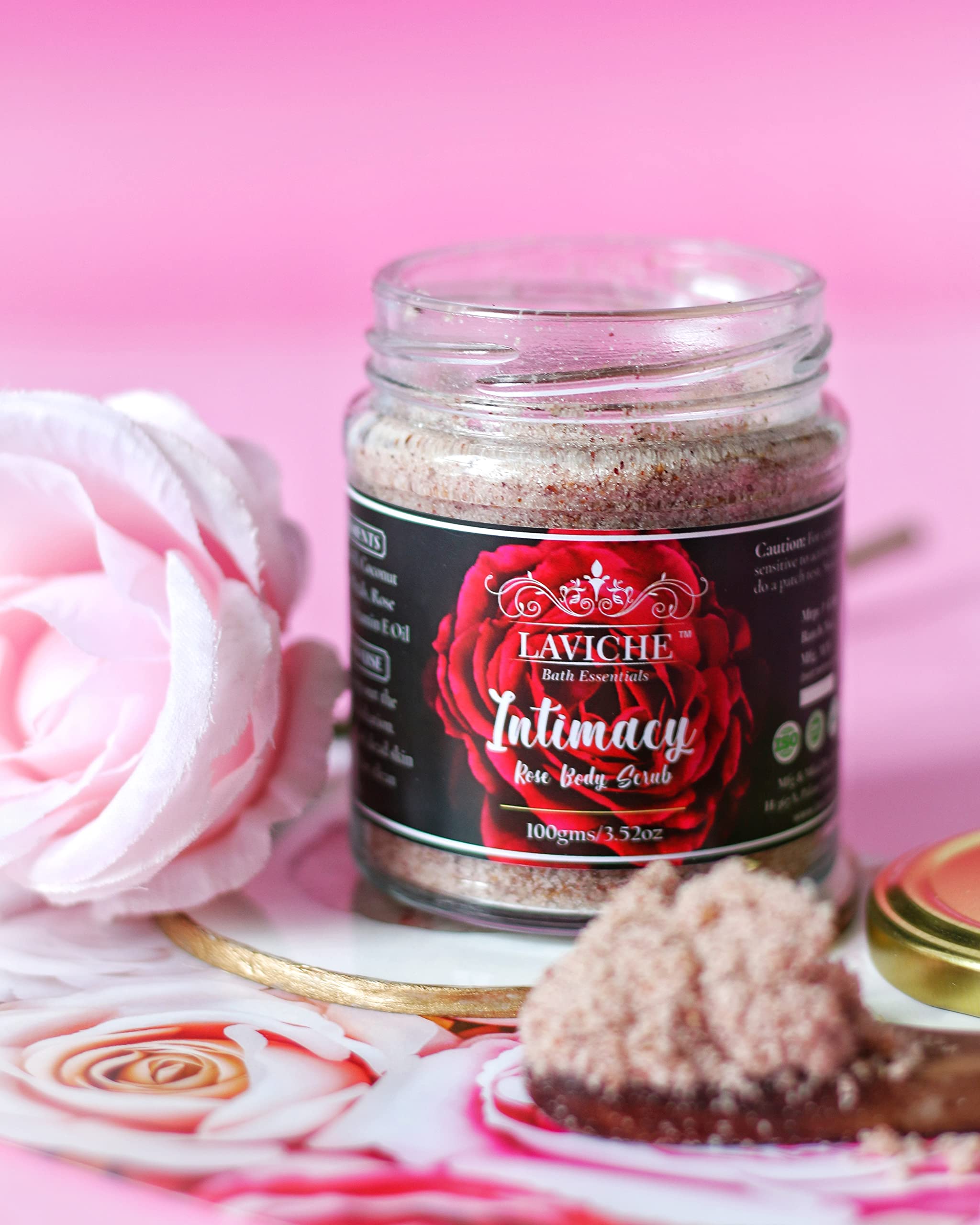Laviche Rose Body Scrub for Women - Exfoliating & Moisturizing Bath Essentials - Perfect for Romantic Nights & Self-Care Rituals
