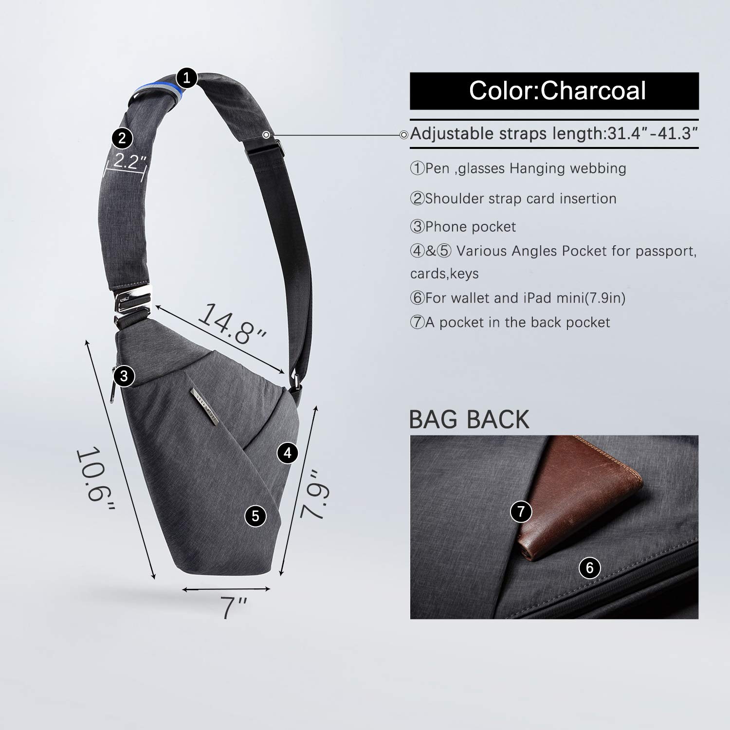 NIID D1 Men's Crossbody Sling Bag - Lightweight Chest Pack & Shoulder Backpack for Travel, Hiking, Work & Daily Use - Sleek Casual Daypack (Dark Gray, Right Hand) - Perfect for Commuting, Outdoor Adventures & Urban Exploration