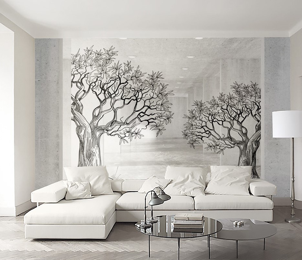 Sketchy Twin Trees Wallpaper Murals - Peel & Stick Removable Wall Decor for Living Room, Bedroom, Nursery | Nature-Inspired Botanical Design | Easy DIY Home Transformation