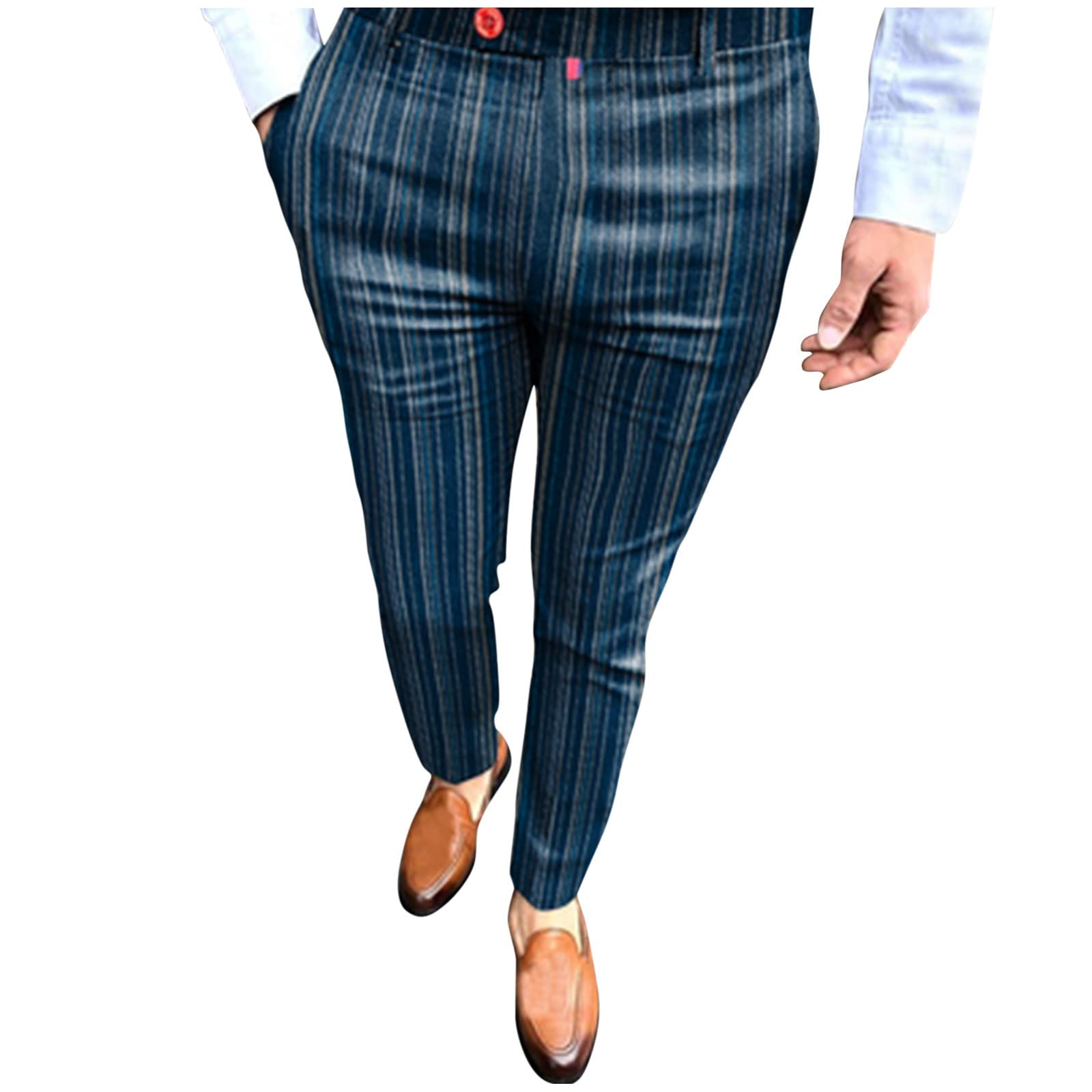 Men's Ripstop Skinny Pants with Elastic Waist & Zipper - Casual Striped Print Trousers for Outdoor, Travel & Everyday Wear
