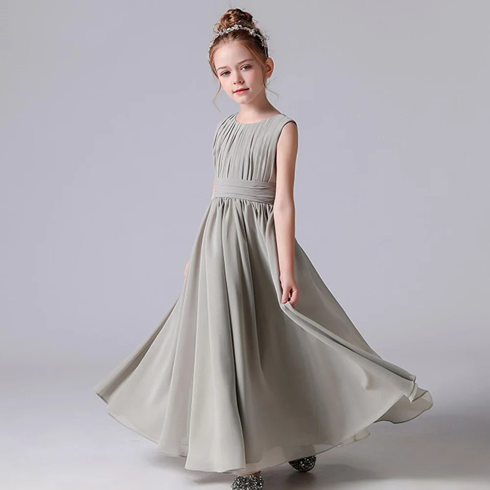 Elegant Pleated Flower Girl Dress with Sash - Kids Wedding Gown, Party Dress, Pageant Outfit for Special Occasions & Formal Events