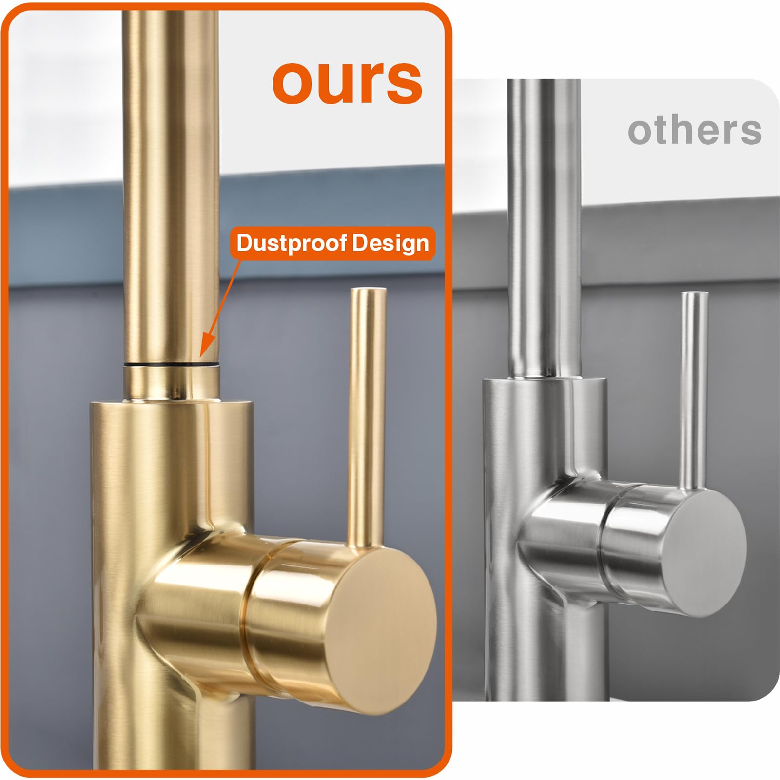 RULIA Brushed Brass Pull-Down Kitchen Faucet with Metal Spray Head - Modern Bar & Sink Faucet for Home Kitchen (Model RB1068) | Perfect for Cooking, Washing Dishes & Food Prep