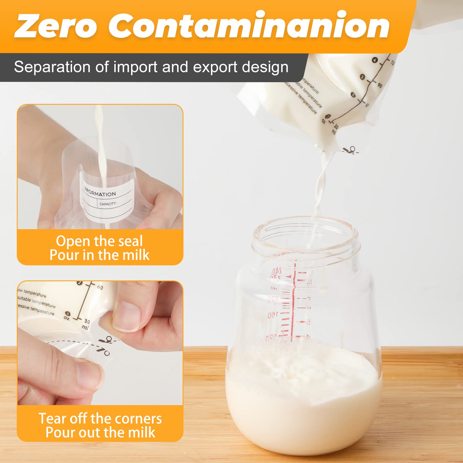 Temp-Sensing Breastmilk Storage Bags - 6oz (120 Count) | Leak-Proof Double Zipper, Self-Standing Design with Discoloration Indicator | Perfect for Pumping, Freezing & Organizing Breast Milk