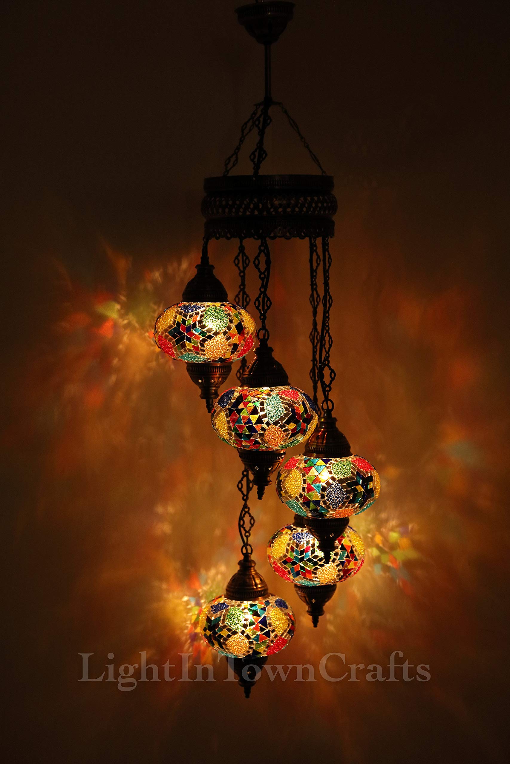 5 Globes Mosaic Chandelier - Turkish Moroccan Mosaic Lamp - Handmade Ceiling Pendant Light - Decorative Hanging Lantern for Bedroom, Living Room & Dining Room - Perfect Home Decor Gift for Wedding & Housewarming