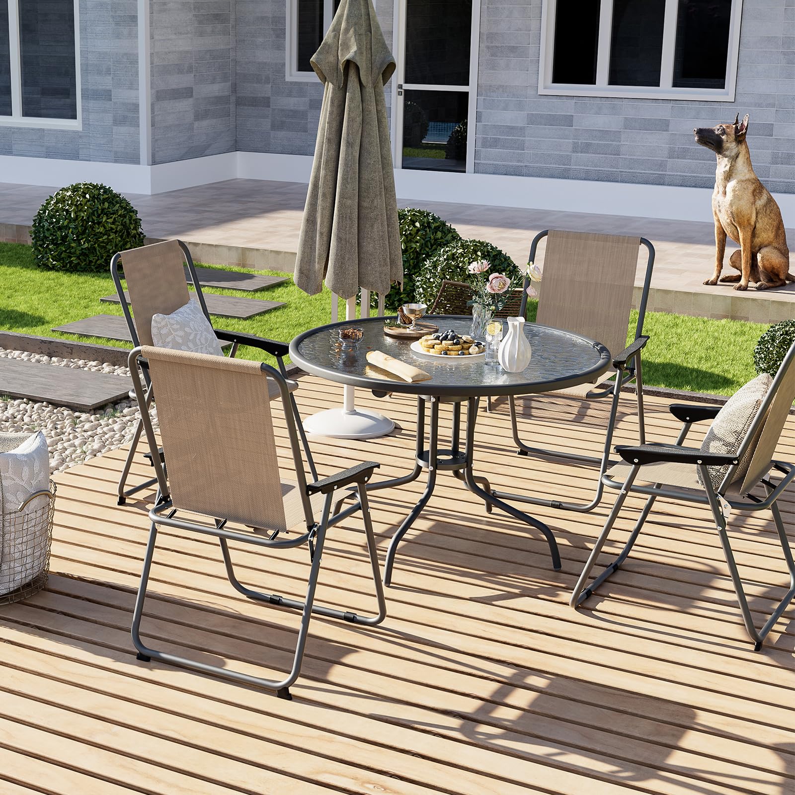 UDPATIO 4-Piece Folding Patio Dining Chair Set - Lightweight Steel Frame & Weatherproof Textilene Fabric - Compact Folding Design (5.7lbs Each, 220lb Capacity) - Perfect for Outdoor Dining, Poolside Lounging & Backyard Relaxation - Brown
