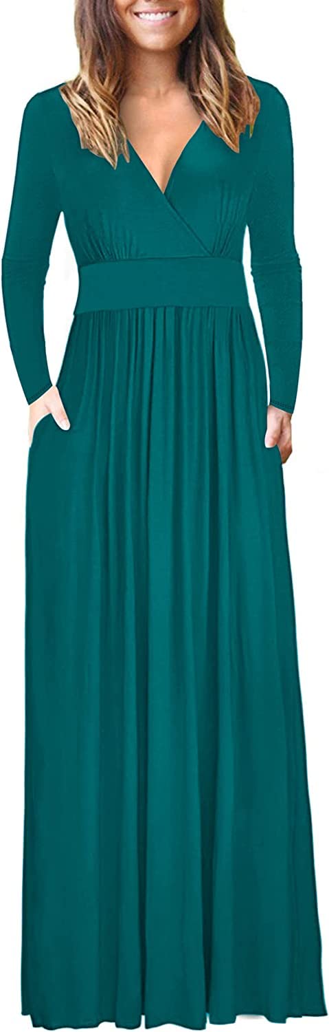 AUSELILY Women's Long Sleeve Loose Plain Maxi Dress - Casual Flowy Midi Dress with Pockets for Spring/Summer/Fall - Perfect for Beach, Vacation, and Everyday Wear