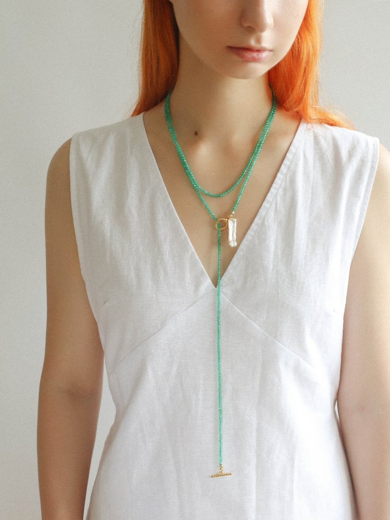 Green Agate Baroque Pearl Pendant Necklace with Toothpick OT Clasp - Elegant Jewelry for Women, Perfect for Parties, Weddings & Special Occasions