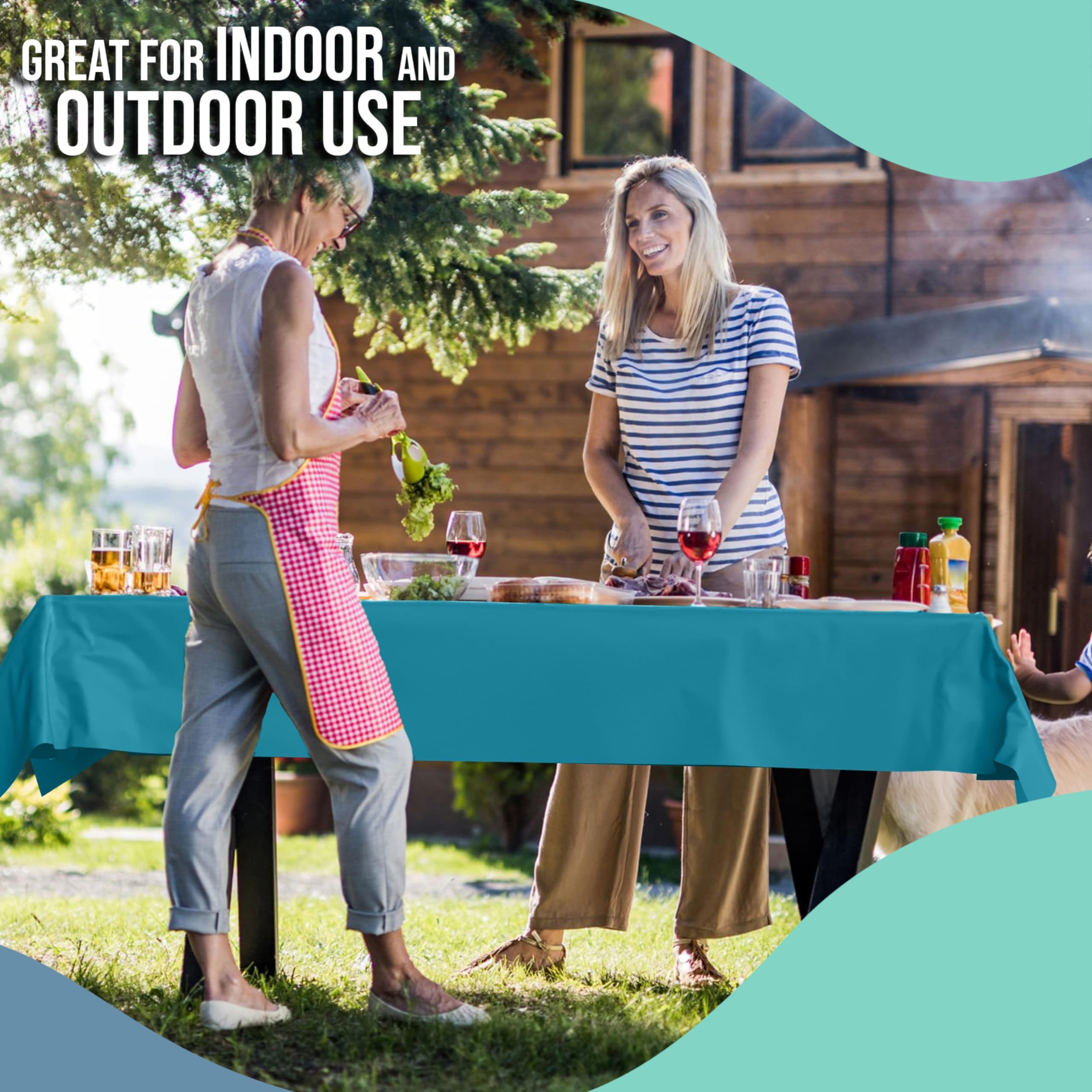 Premium Turquoise Plastic Table Cover Roll 4-Pack – 40