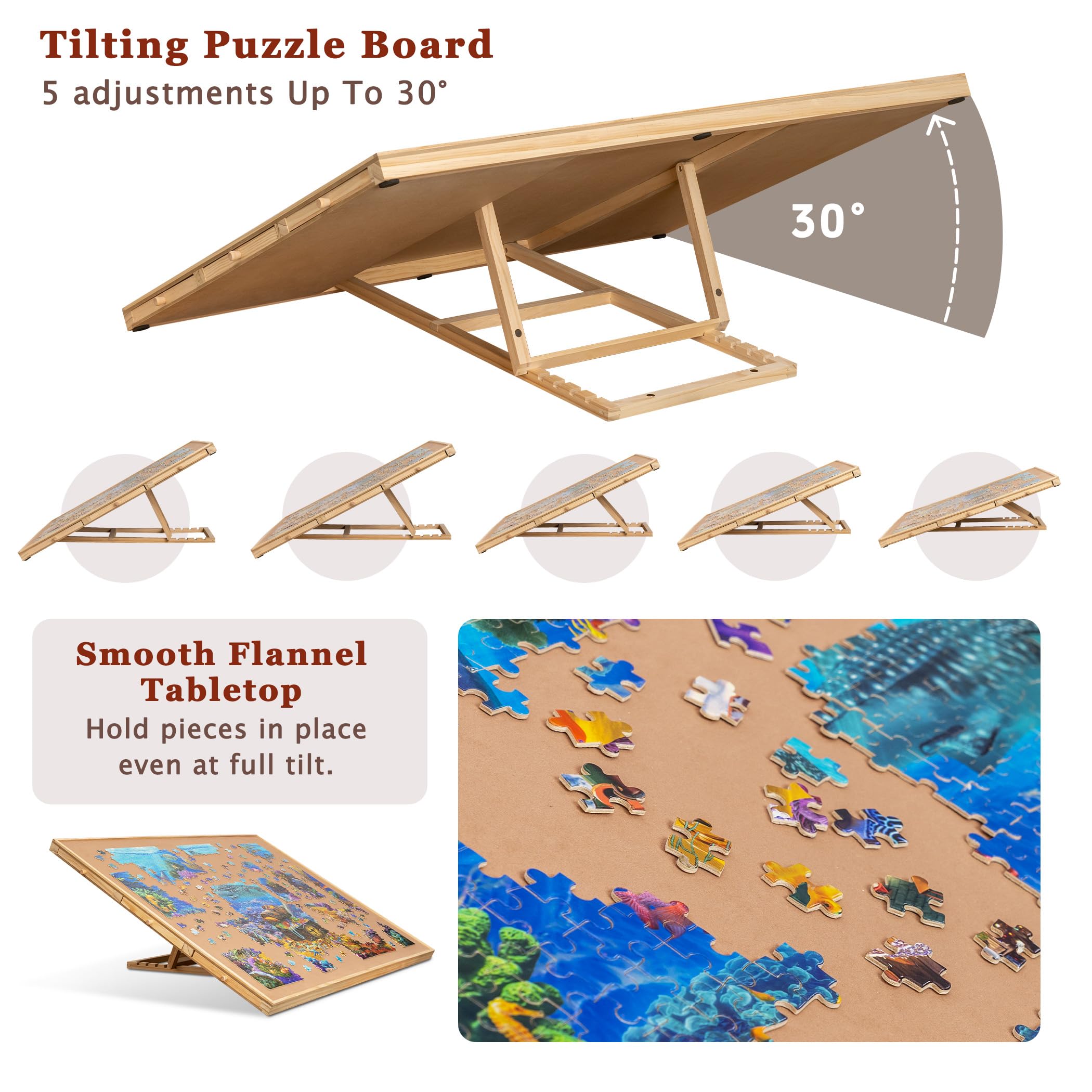 Becko US 2000-Piece Tilting Jigsaw Puzzle Board with 6 Colored Drawers & Cover - Adjustable Puzzle Table with Built-in Stand, 5 Angle Positions & Premium Flannel Surface - Perfect for Adults Puzzle Storage & Game Night Activities