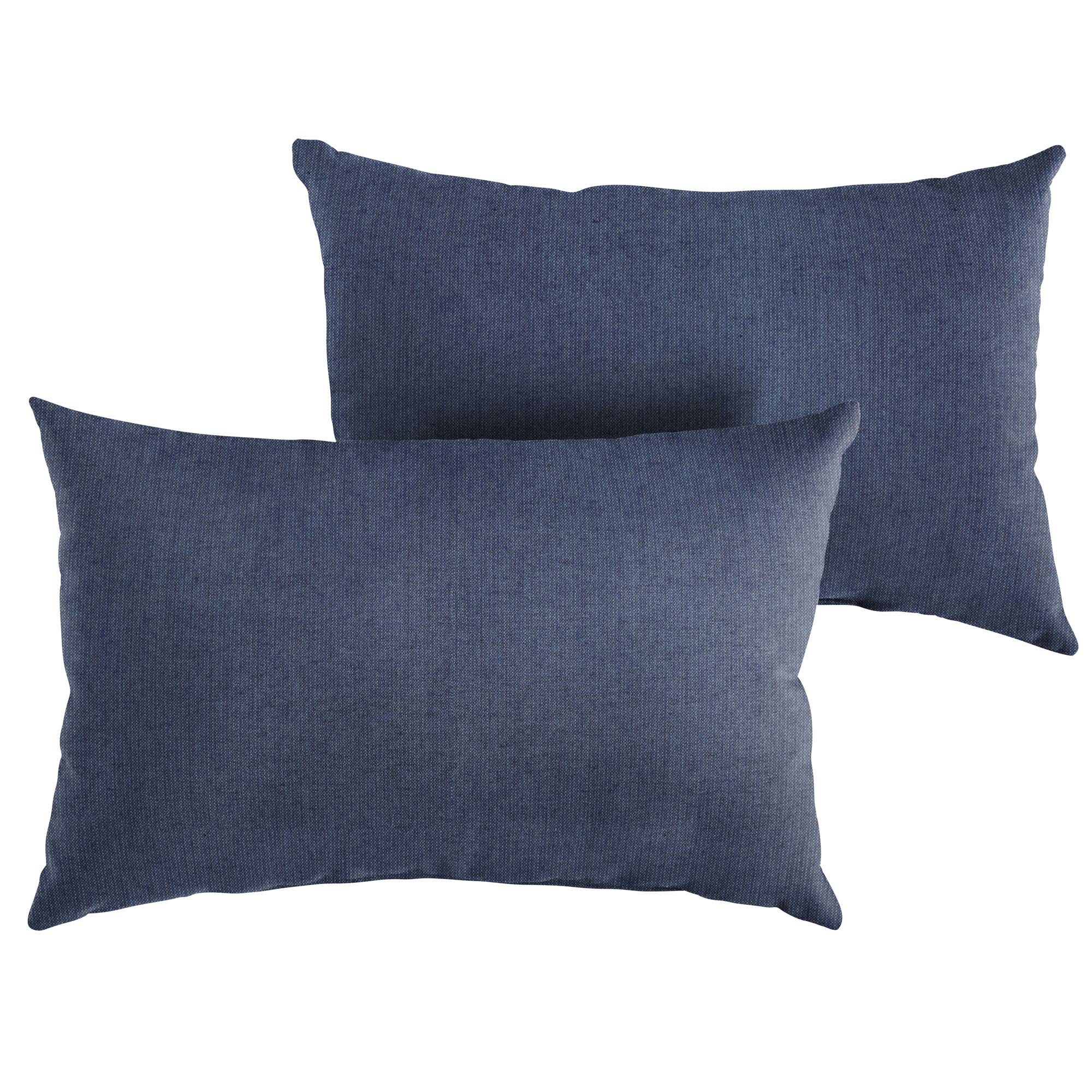 Set of 2 Solid Indigo Blue Lumbar Pillows for Couch, Bed & Patio - 20