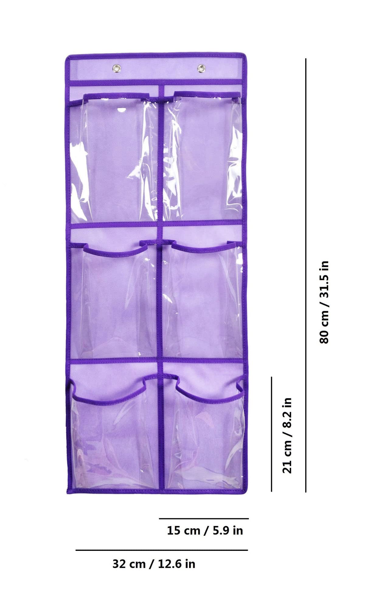 Over The Door Shoe Organizer - 6 Clear Pockets Hanging Closet Storage Rack for Sneakers, Sandals & Heels | Space-Saving Shoe Holder for Bedroom, Closet & Dorm Room (Purple)