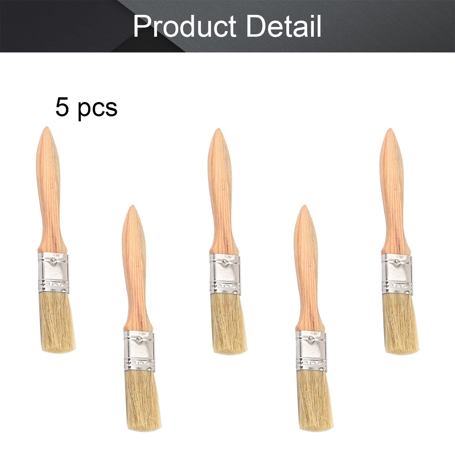 Utoolmart 5-Piece Paint Brush Set - 175mm Length Natural Pig Hair Bristles with Treated Wood Handle - Professional Wall, Trim & Furniture Painting Brushes - Ideal for Home DIY Projects, Interior Painting & Craft Work