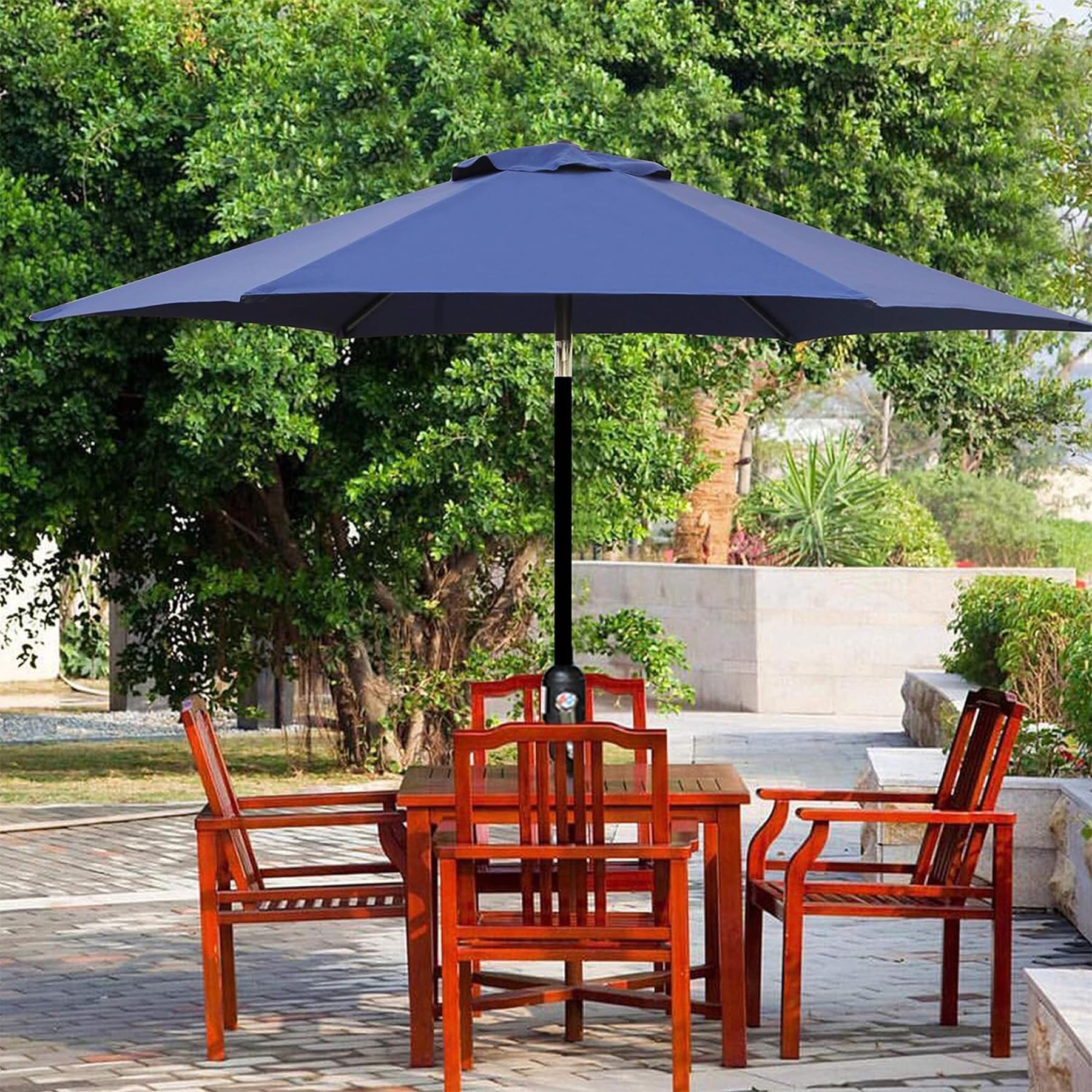Blissun 7.5 ft Outdoor Patio Umbrella with Push Button Tilt & Easy Crank Mechanism - Navy Blue - Perfect for Backyard, Poolside, and Garden Shade