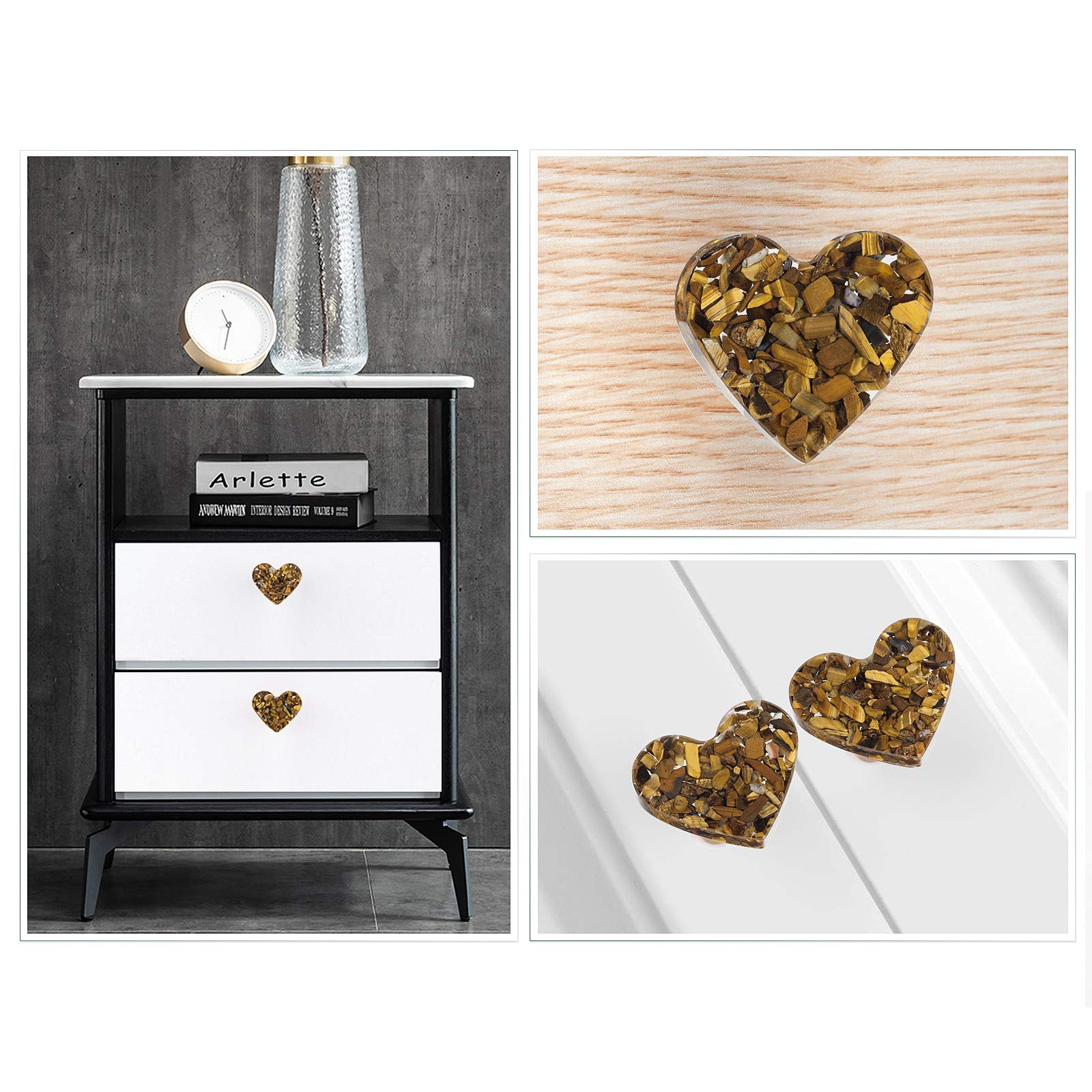Amogeeli 4-Pack Tiger's Eye Stone & Brass Cabinet Knobs - Elegant Drawer Pull Handles for Dresser, Wardrobe, and Furniture Upgrade - Home Decor & DIY Hardware Accessories