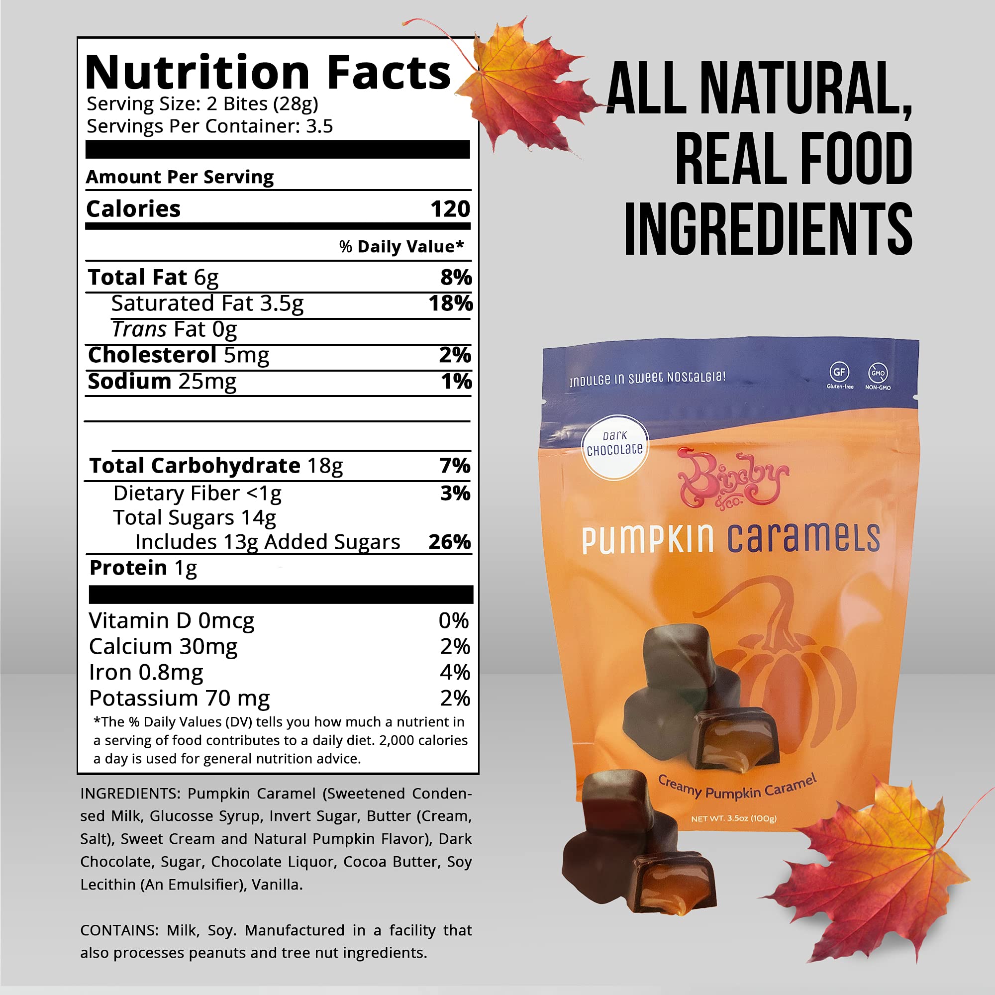 Bixby Chocolates Dark Chocolate Pumpkin Spiced Caramels - 6 Pack (3.5oz Each) | Gluten Free, Kosher, Organic & Ethically Sourced | Fall Treats, Halloween Candy, Thanksgiving Dessert, Holiday Gift Idea