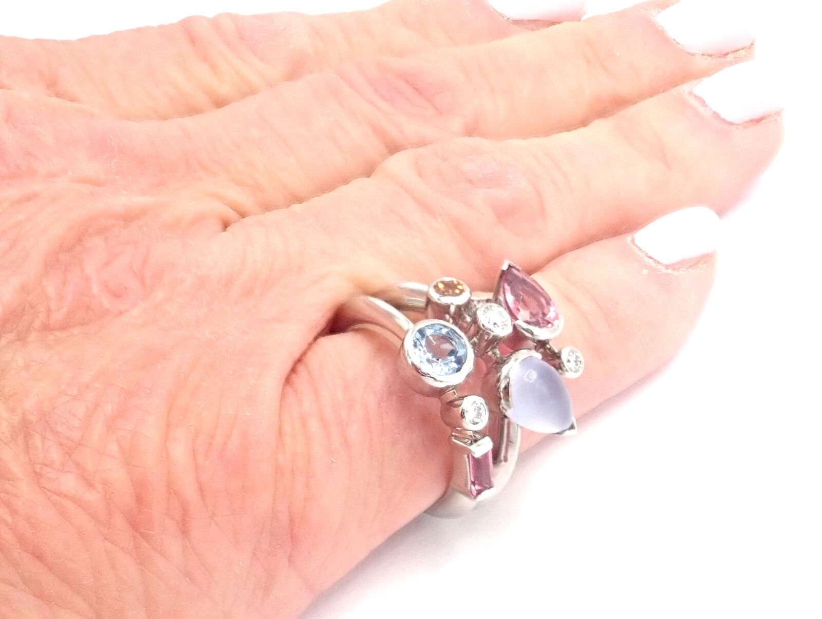 Authentic Cartier Meli Melo Platinum Ring with Chalcedony, Tourmaline, Garnet & Diamonds | Luxury Jewelry for Weddings, Anniversaries & Special Occasions