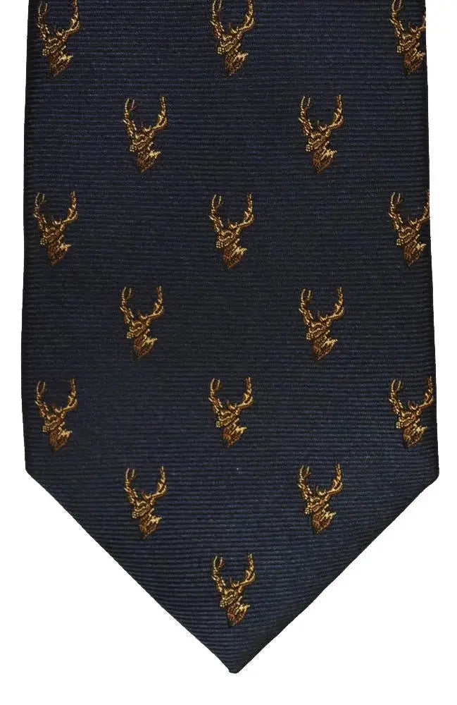 LA Smith Navy Stag Silk Tie for Men - Premium Handmade Necktie for Business, Wedding & Formal Occasions
