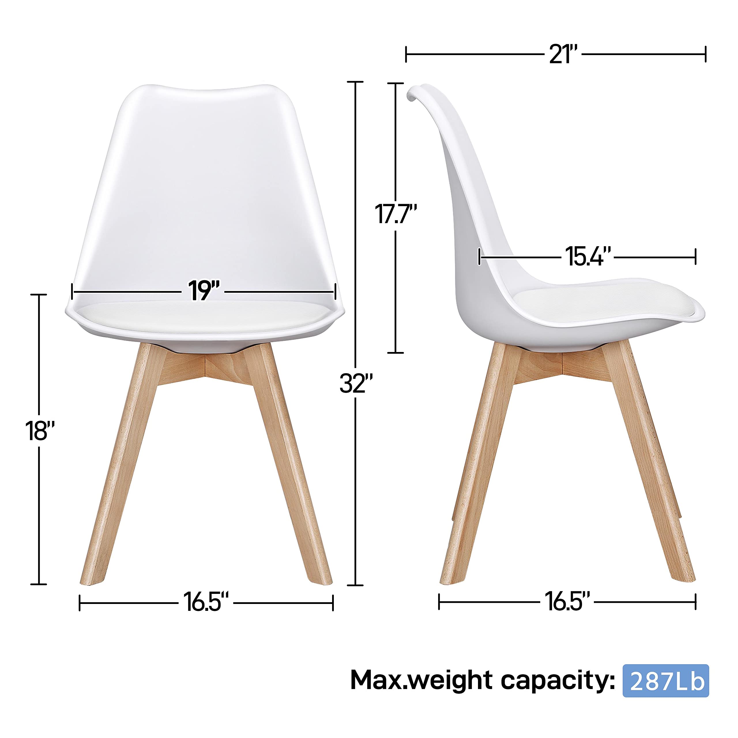 Yaheetech 4-Piece Modern Upholstered Dining Chairs Set with Soft Padded Seat, Beech Wood Legs - White DSW Eiffel Inspired Accent Chairs for Home, Restaurant & Office Use