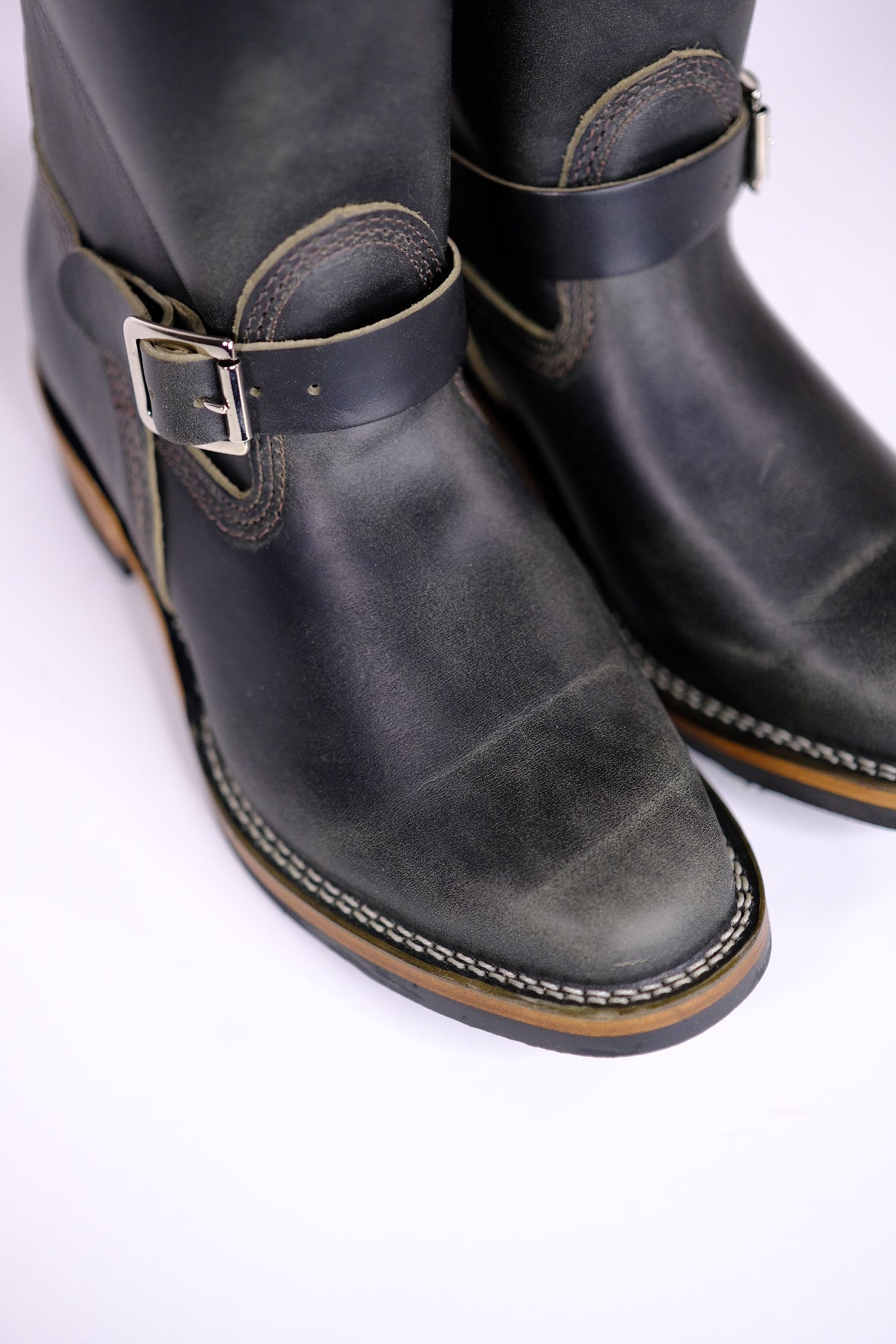 Premium Wesco Boots X The Shop Mister Lou - Petrolio Olive Waxed Black Horsehide Engineer Boots for Men | Durable Work & Motorcycle Riding Footwear