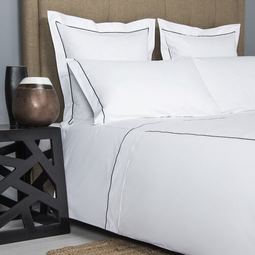 Frette Hotel Classic Queen Duvet Cover Set - Luxurious 100% Cotton White & Grey Bedding for Upscale Bedrooms | Perfect for Hotels, Master Suites & Luxury Home Decor
