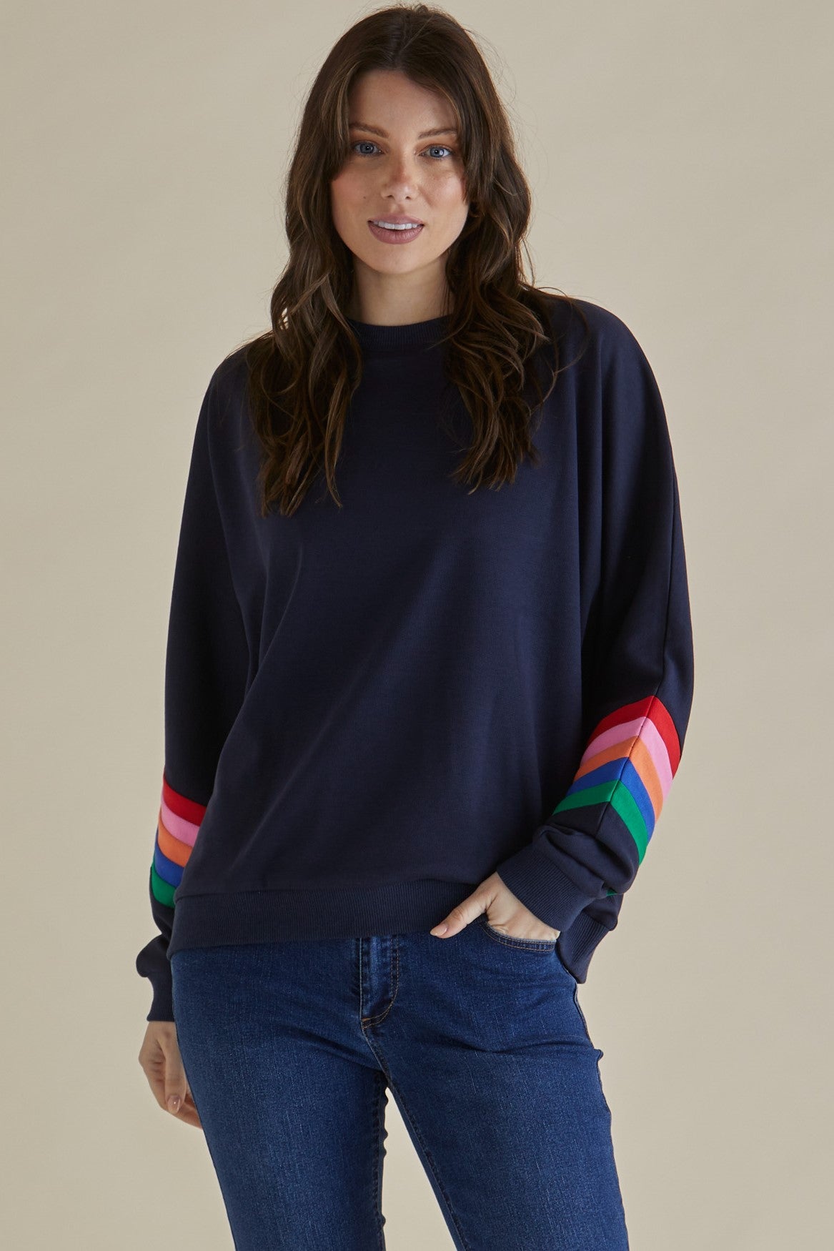 Betty Basics Women's Davina Jumper Sweater - Soft Knit Pullover, Dark Blue Multi Color, Casual & Cozy Winter Wear for Office, Dates & Everyday Outfits