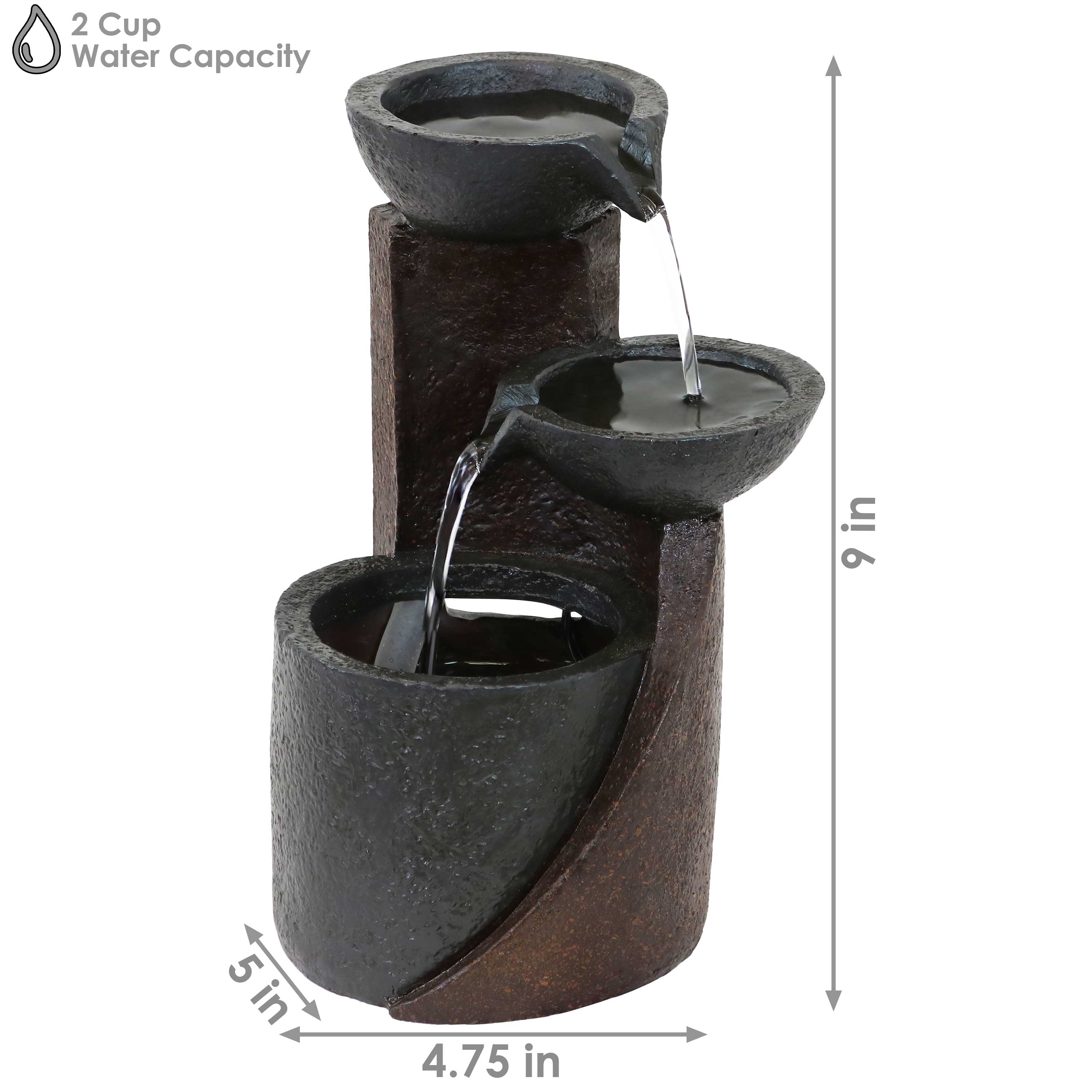 3-Tier Indoor Tabletop Water Fountain with Descending Bowls by Sunnydaze - Perfect for Home, Office, and Meditation Spaces