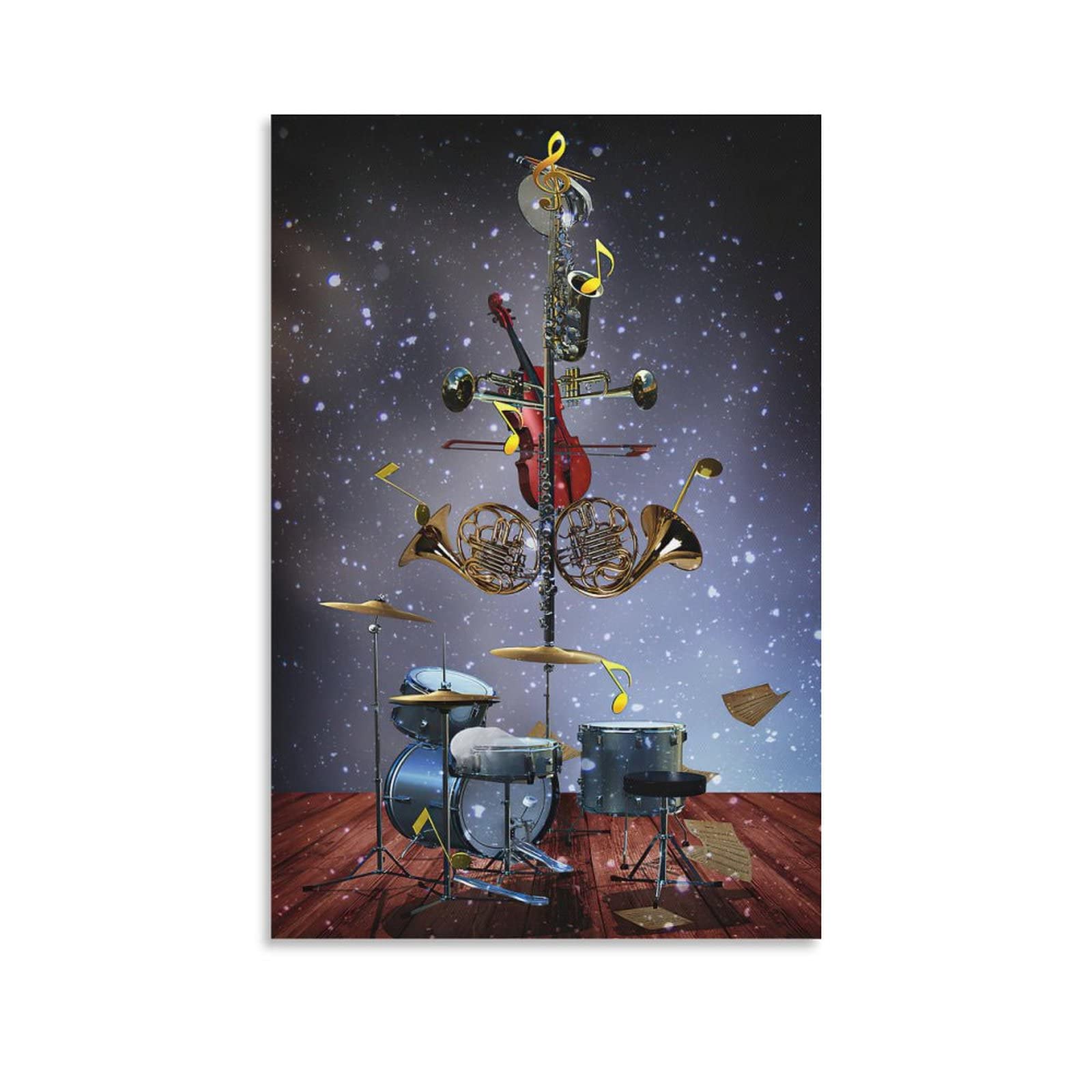 Vintage Christmas Tree Canvas Wall Art Poster - 12x18 Inch (30x45cm) Music Themed Room Decor for Bedroom & Living Room - Perfect for Holiday Home Decoration & Gift Giving