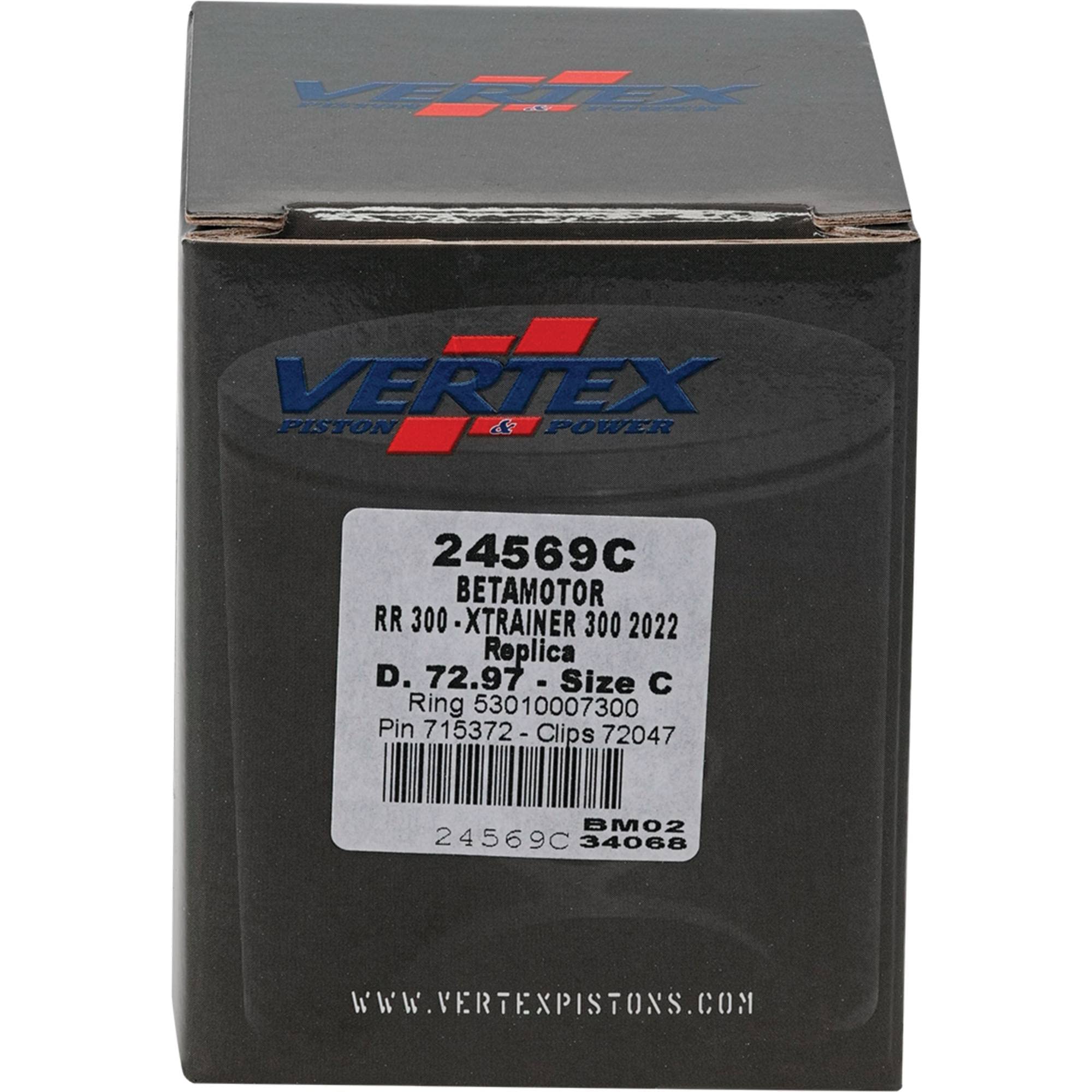 Vertex 24569C Cast Replica Piston Kit - Compatible with Beta RR 2T 300 & XTRAINER 300 (2022 Models) | STD Compression Ratio, 73mm Cylinder & 72.97mm Piston Diameter | Dirt Bike Engine Replacement Part for Off-Road Performance