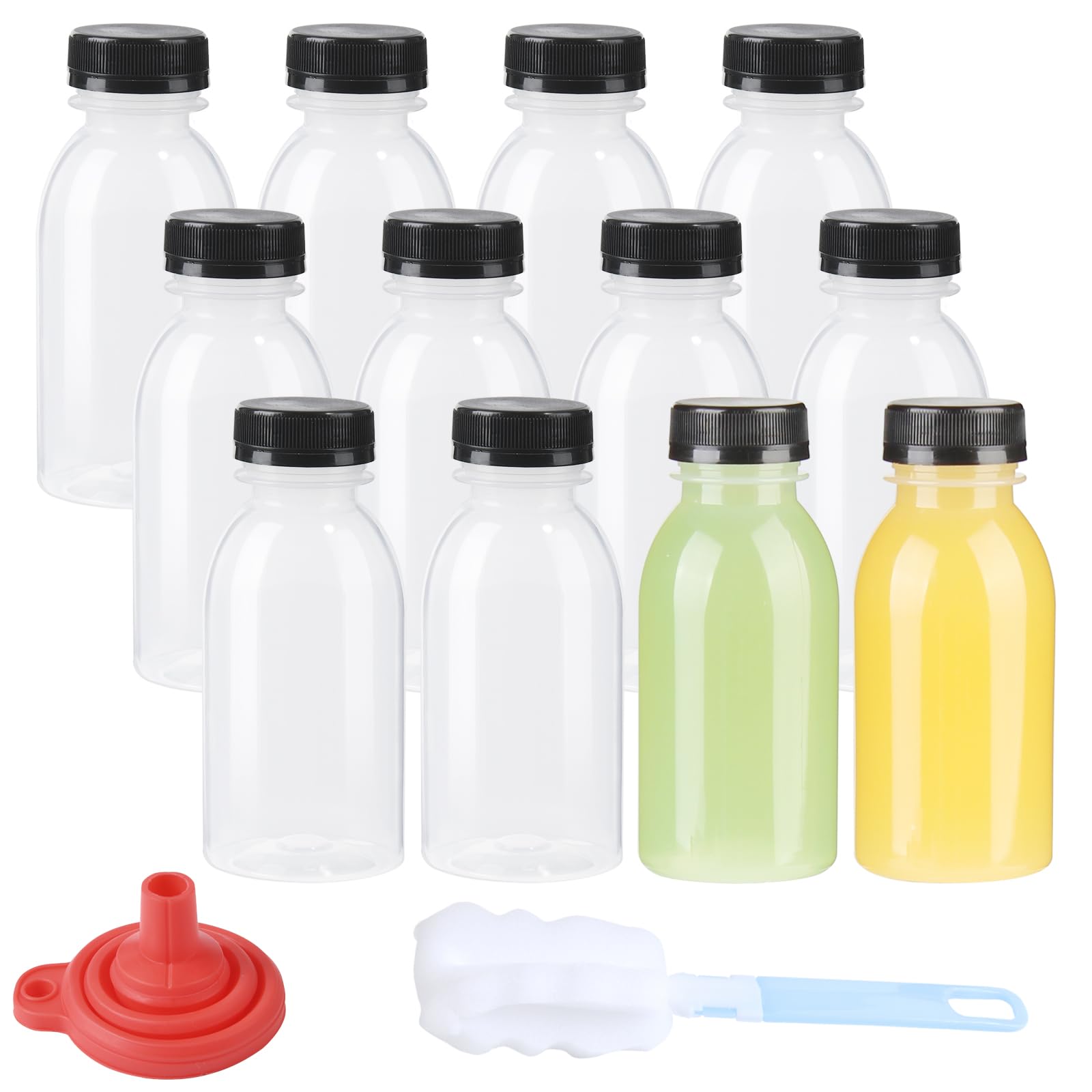 12 Pack 8oz BPA-Free Plastic Juice Bottles with Lids - Reusable Heat-Resistant Smoothie & Beverage Containers - Dishwasher Safe for Juice, Milk, Iced Coffee - Perfect for Home, Cafe & Meal Prep Storage