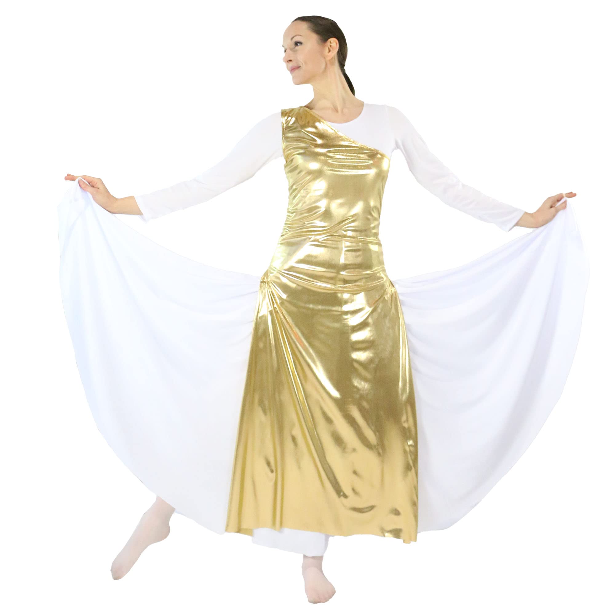 Danzcue Women's Metallic Worship Dance Tunic with Side Slits - Flowy Church Dance Top for Contemporary Christian Performances (White Dress Not Included) | Perfect for Praise Teams, Worship Services & Liturgical Dance