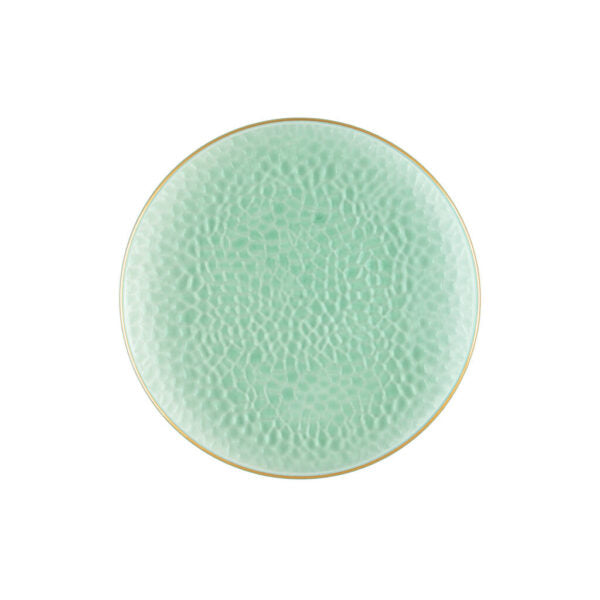 Eco-Friendly Green & Gold Round Hammered Plastic Plates - Organic & Durable Dinnerware for Parties, Picnics, and Outdoor Events